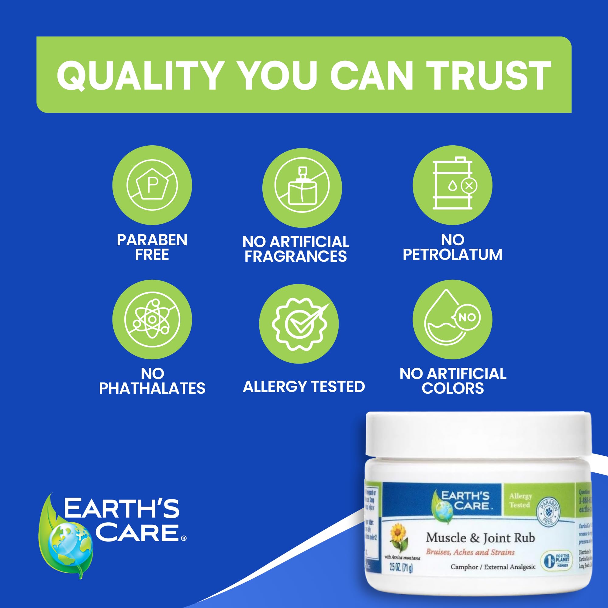 Earth's Care Muscle & Joint Rub - for Sore Muscles, Bruises, Aches and Strains - 2.5 OZ. Earth's CareAu supplements