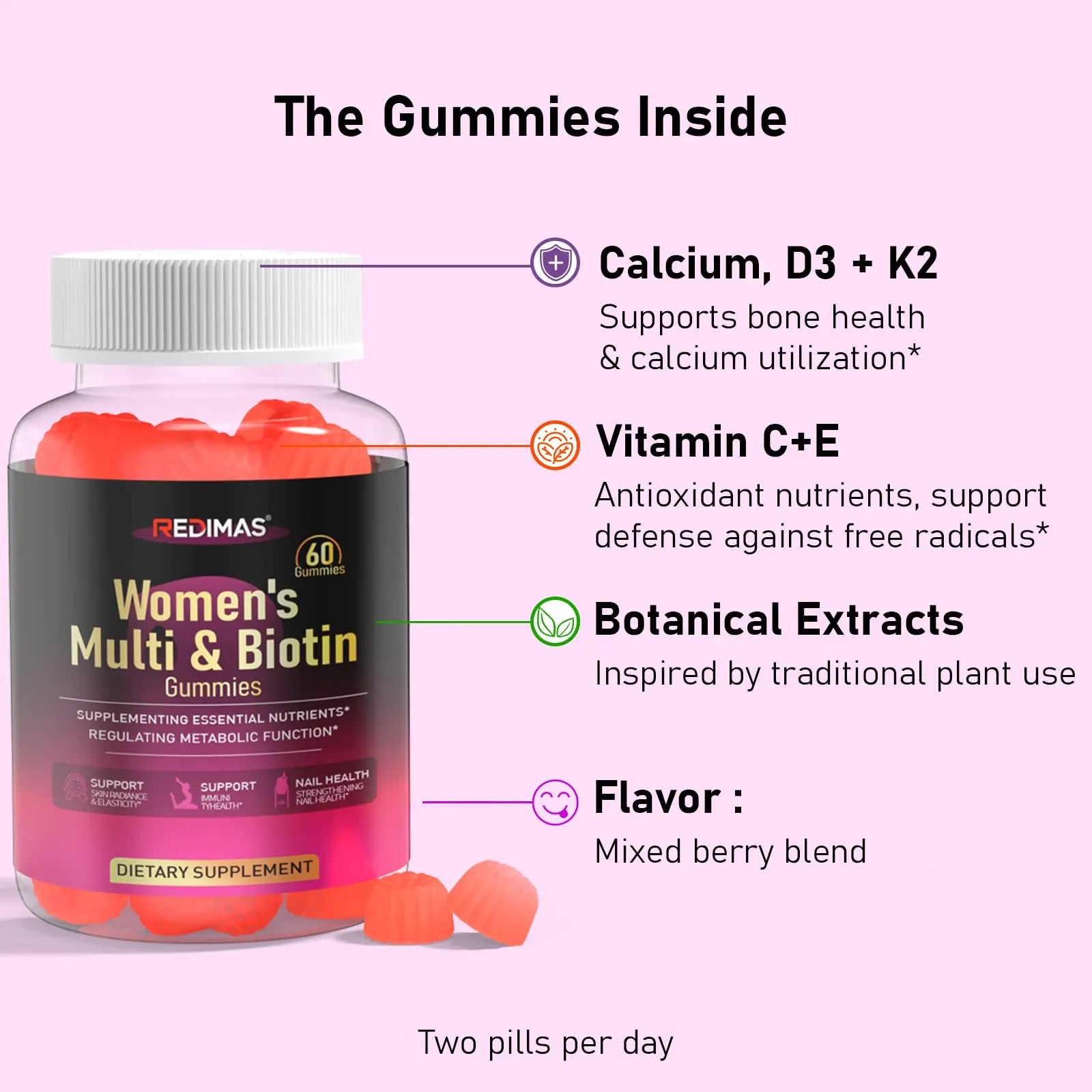 Redimas Multivitamin Gummies for Women, Chewable Adult Vitamin with Vitamins A, B, C, D, E, and Biotin, Gummy Format for Everyday Nutrient Inclusion RedimasAu supplements