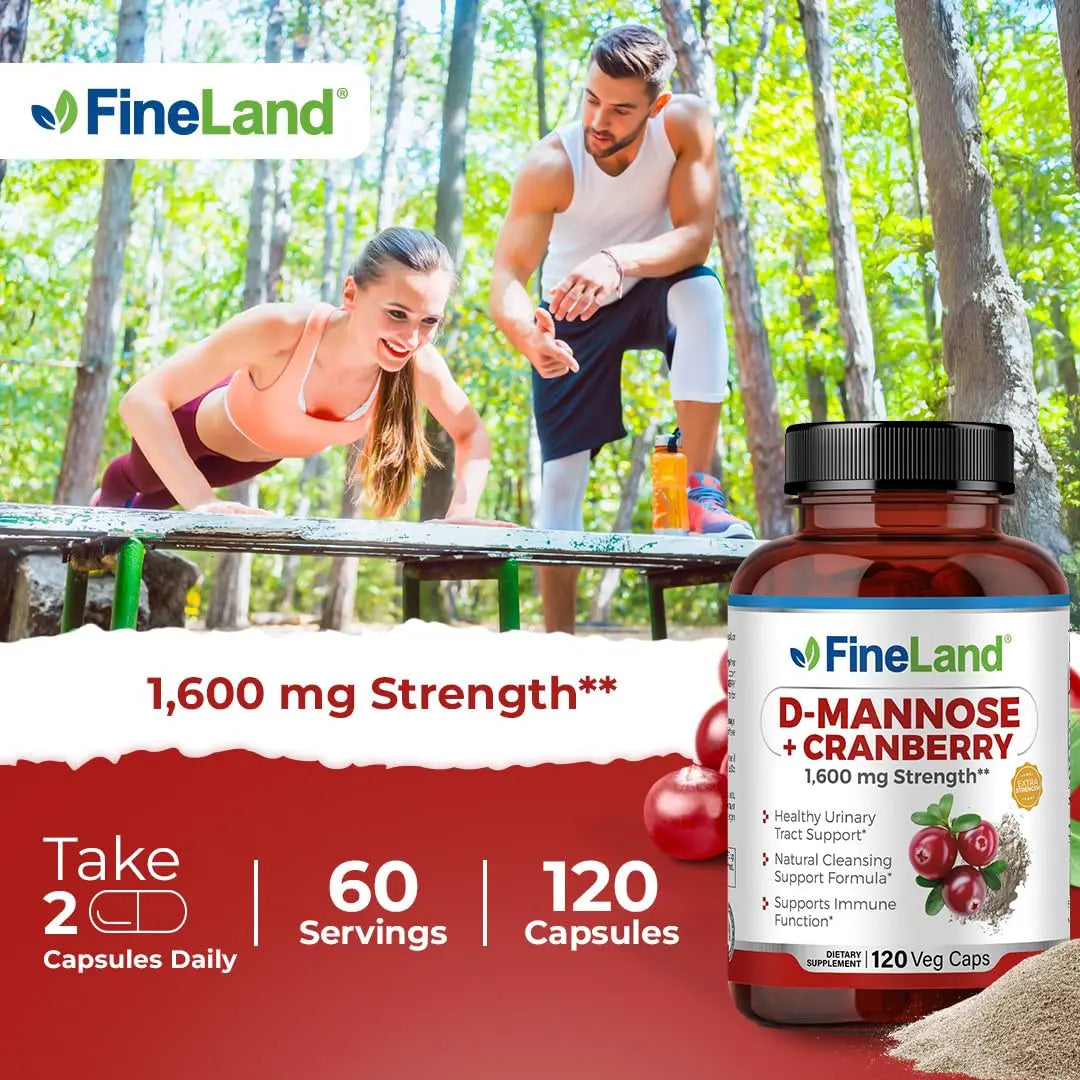 FineLand D-Mannose + Cranberry – 1600mg per Serving – 120 Vegan Capsules – Urinary Tract & Bladder Health Support – Non-GMO, Gluten-Free, Made in USA FineLandAu supplements