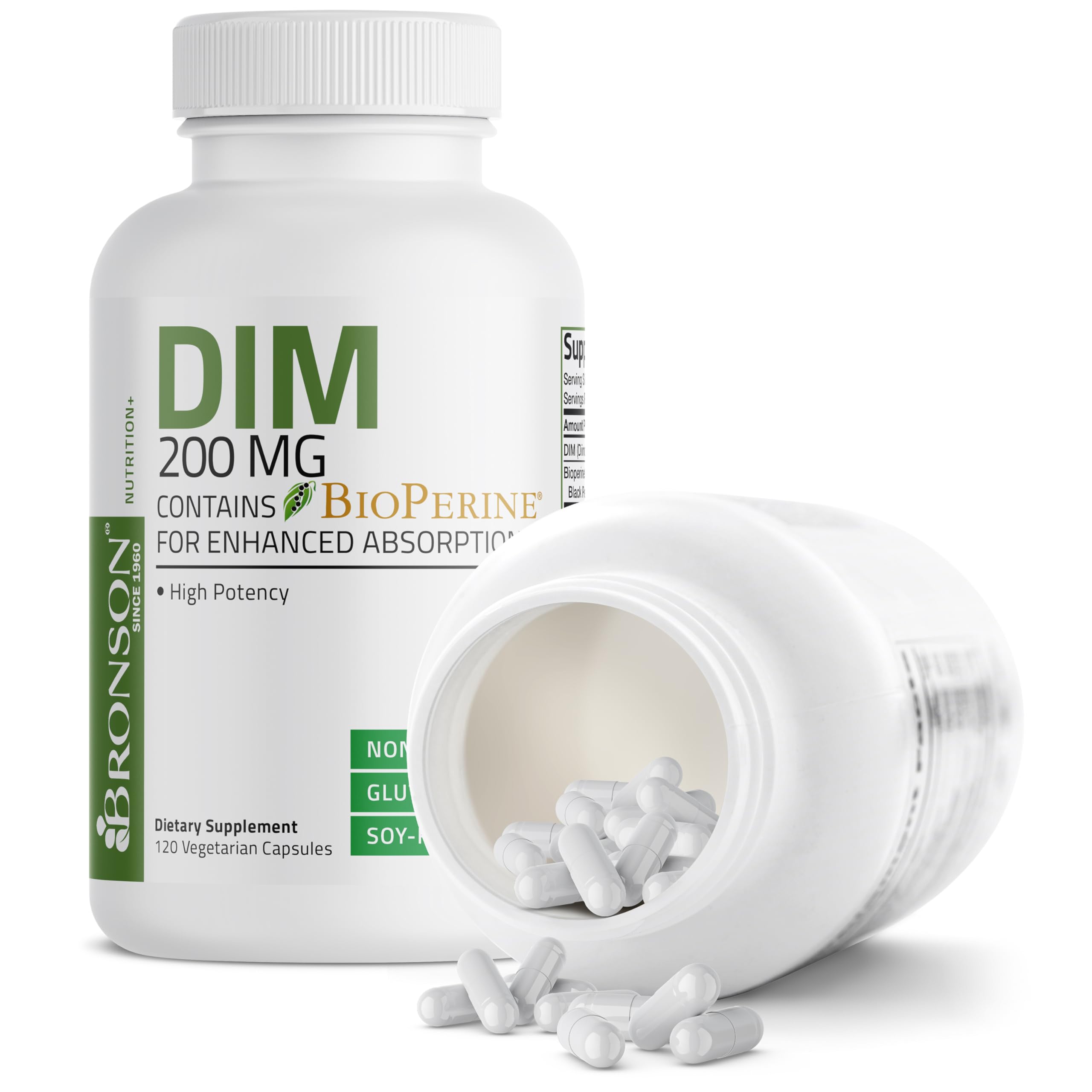 Bronson DIM Supplement 200 MG Diindolymethane with BioPerine for Enhanced Absorption, Estrogen Metabolism & Maintains Balanced Hormone Levels, 120 Vegetarian Capsules BronsonAu supplements