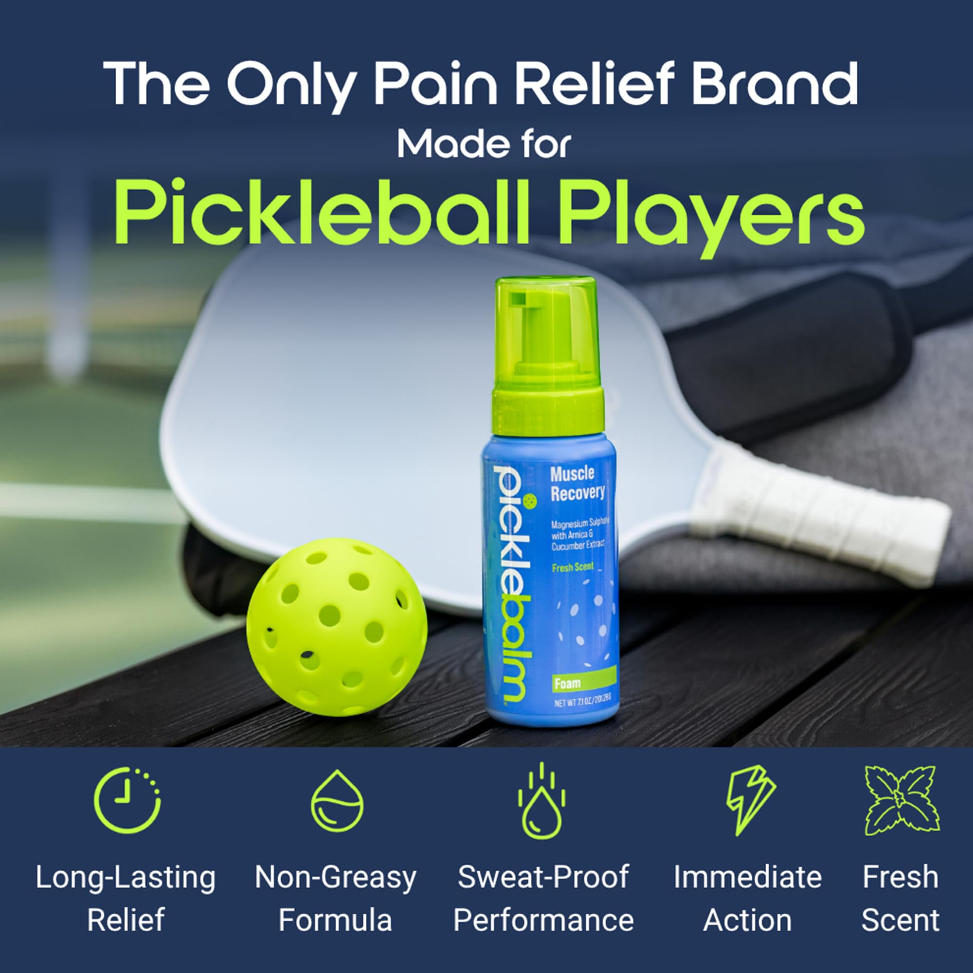 PickleBalm Pickleball Post-Game Foam Muscle Cramp Relief and Relaxer with Magnesium Sulphate, Arnica & Cucumber Extract for Pain and Leg Cramps, Sore Muscle Relief, 7.1oz Bottle PickleBalmAu supplements