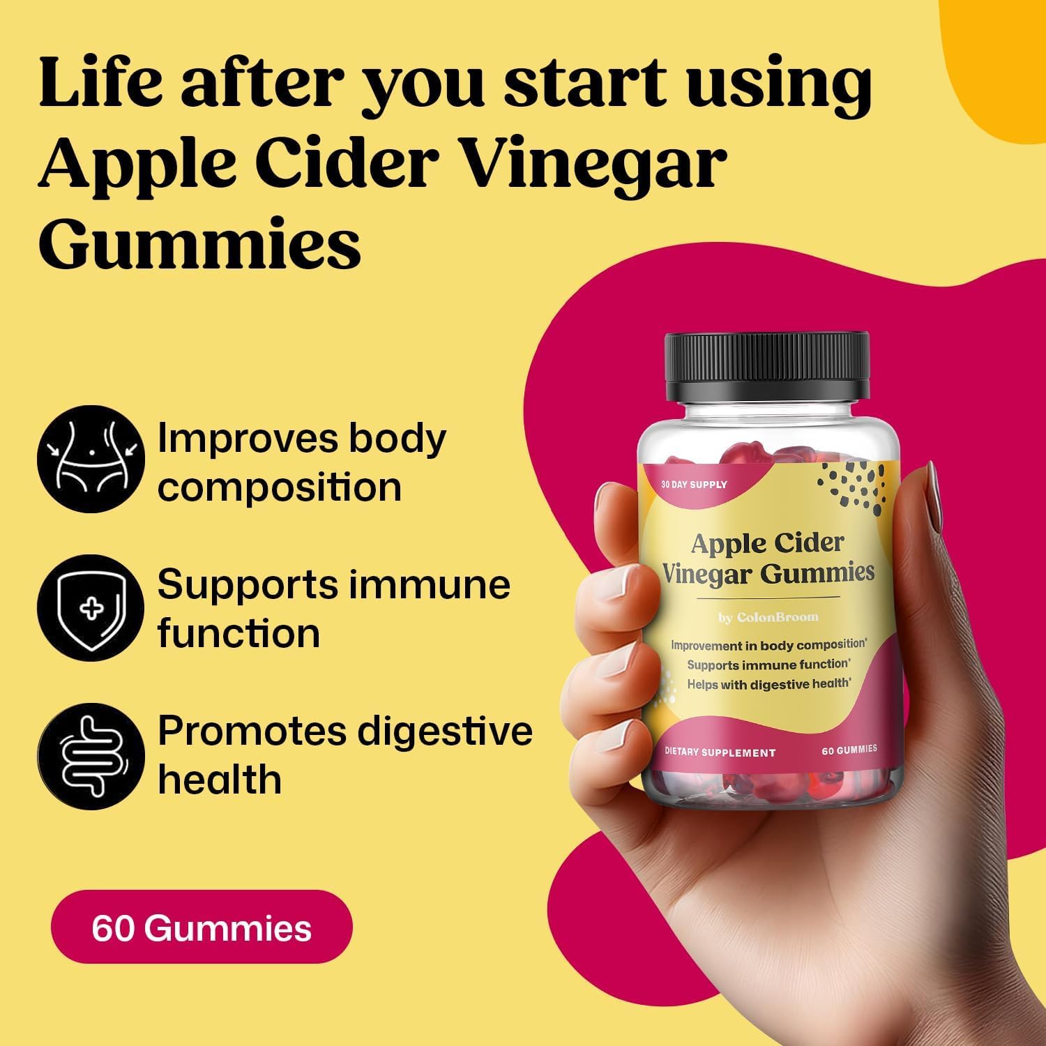 ColonBroom Apple Cider Vinegar Gummies for Women, 60 Gummies, 30 Day Supply, Vegan, Non-GMO Supplement – Supports Body Composition, Boost Metabolism & Improves Digestive Wellness ColonBroomAu supplements