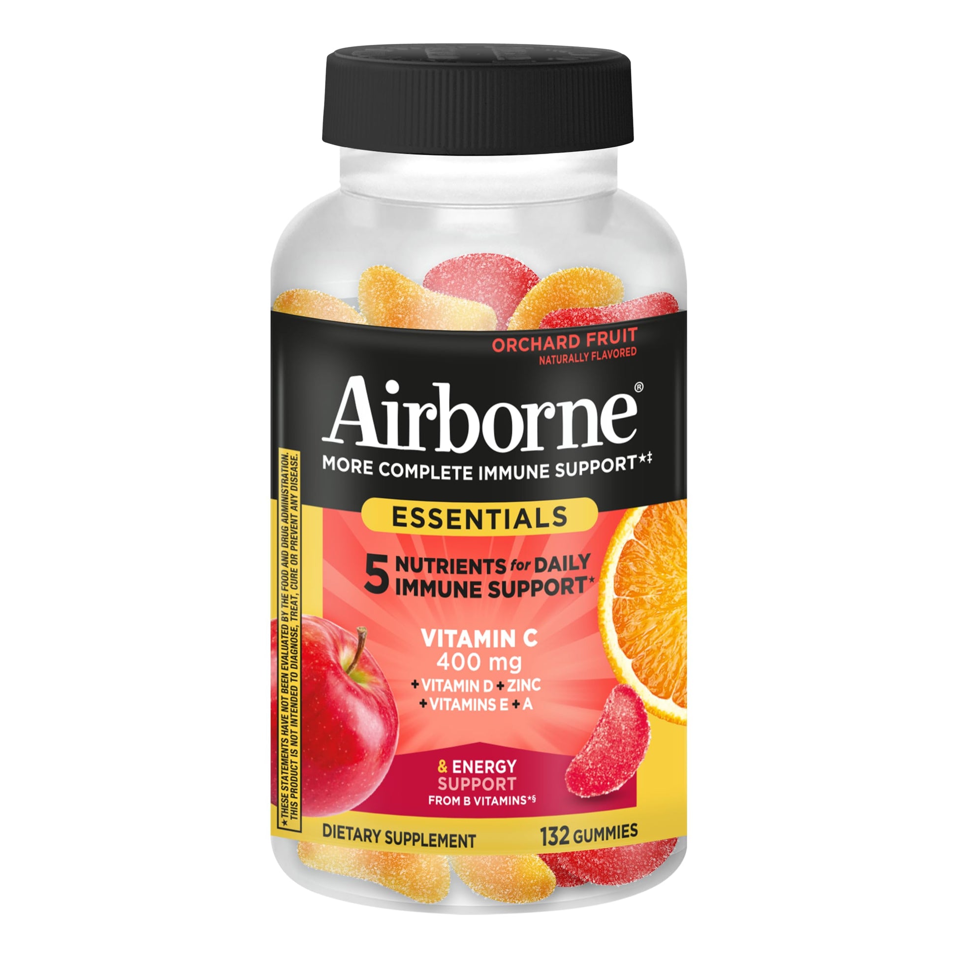 Airborne 400mg Vitamin C Gummies for Adults & Children, Immune Essentials Daily Immune Support Supplement with Vitamins C & E - Orchard Fruit Flavor, 132 Gummies (Pack of 2) AirborneAu supplements