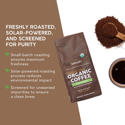 Paleovalley Organic Ground Coffee, 10oz - Decaf, Low Acid, Single-Origin, Polyphenol-Rich, Infused with Mushrooms PaleovalleyUS supplements