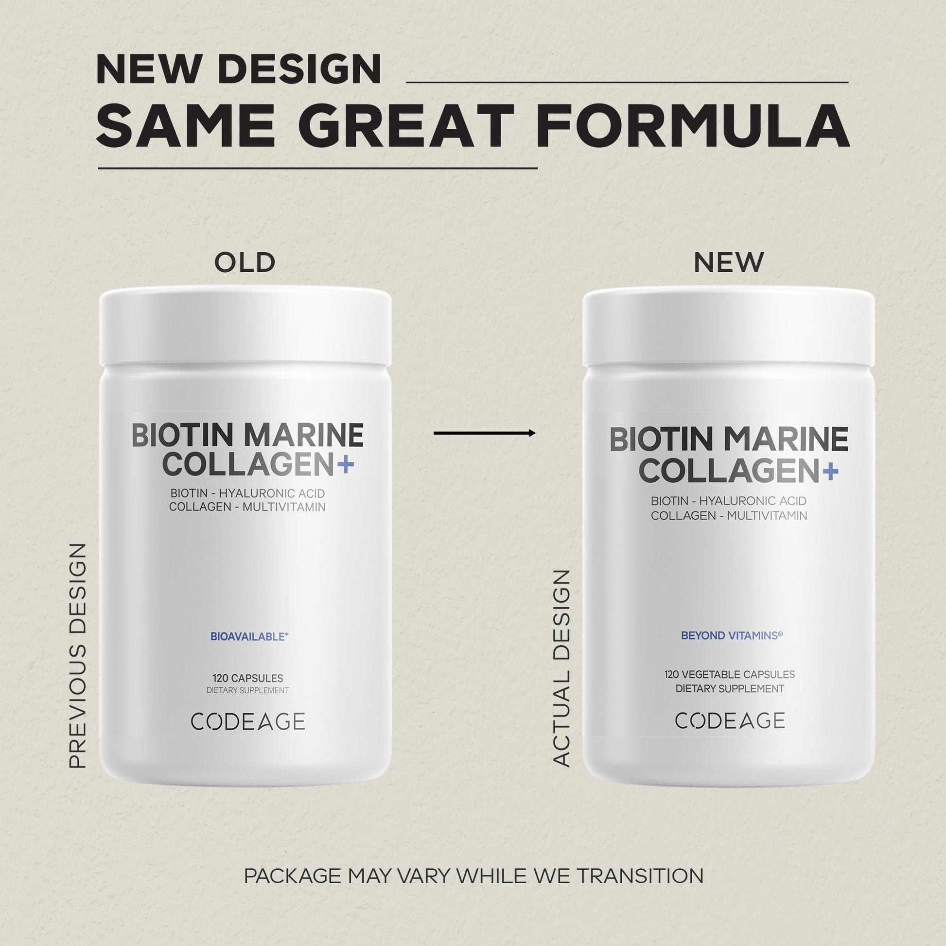 Codeage Biotin Marine Collagen Peptides - Wild-Caught Marine Collagen Types I & III, Biotin, Vitamins C & E, Hyaluronic Acid, Amino Acids, Fruit and Herb Blend, Non-GMO - 120 Capsules CodeageAu supplements