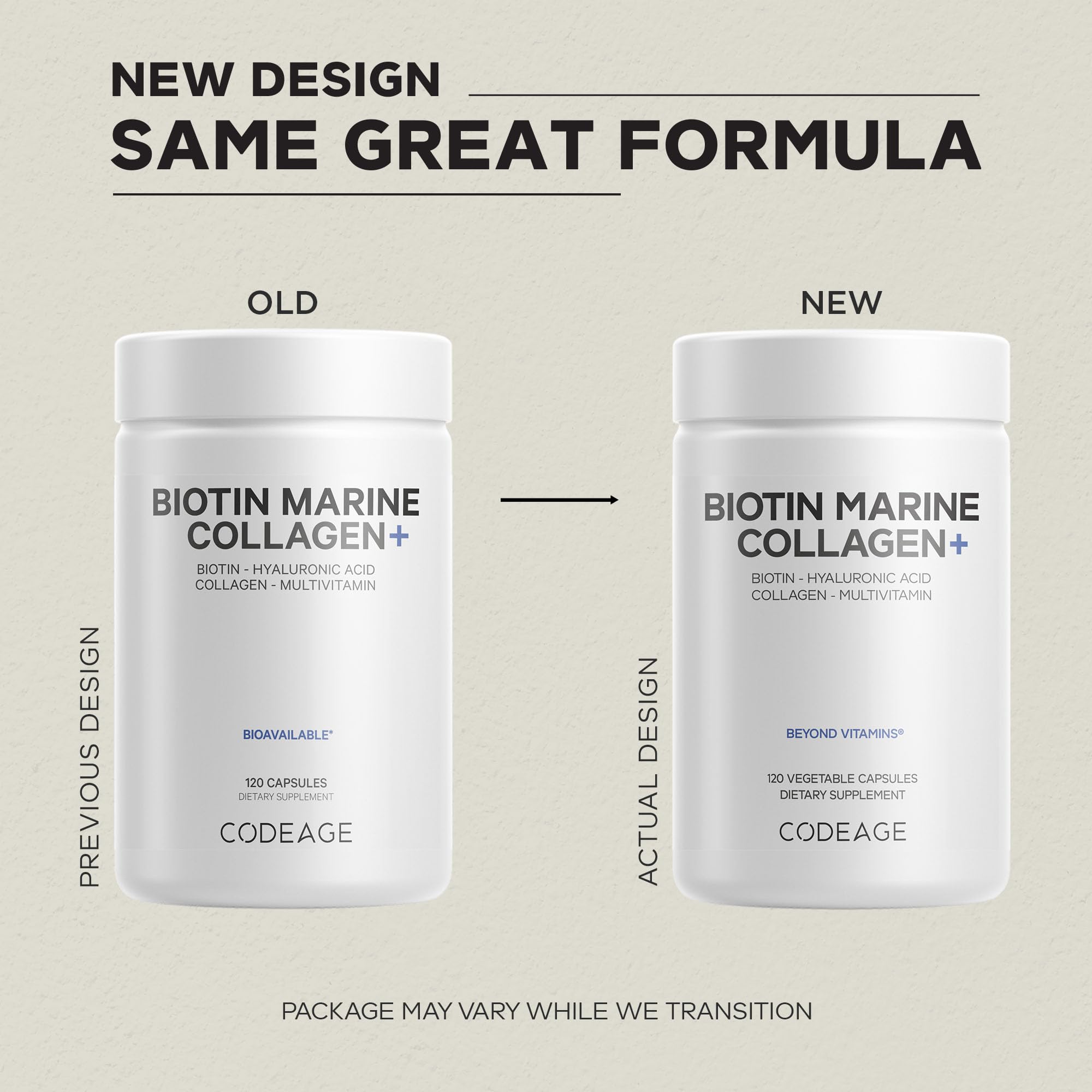 Codeage Biotin Marine Collagen Peptides - Wild-Caught Marine Collagen Types I & III, Biotin, Vitamins C & E, Hyaluronic Acid, Amino Acids, Fruit and Herb Blend, Non-GMO - 120 Capsules CodeageAu supplements