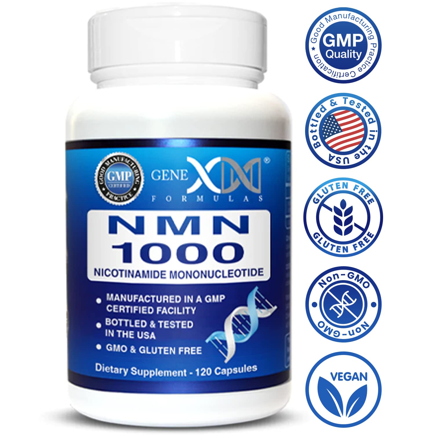 Genex Formulas NMN 1000mg - 99% Pure Shelf Stabilized Supplement Capsules for Increased NAD Levels & Healthy Aging, GMP Certified, 1000mg per Serving, 120 Capsules Genex FormulasAu supplements