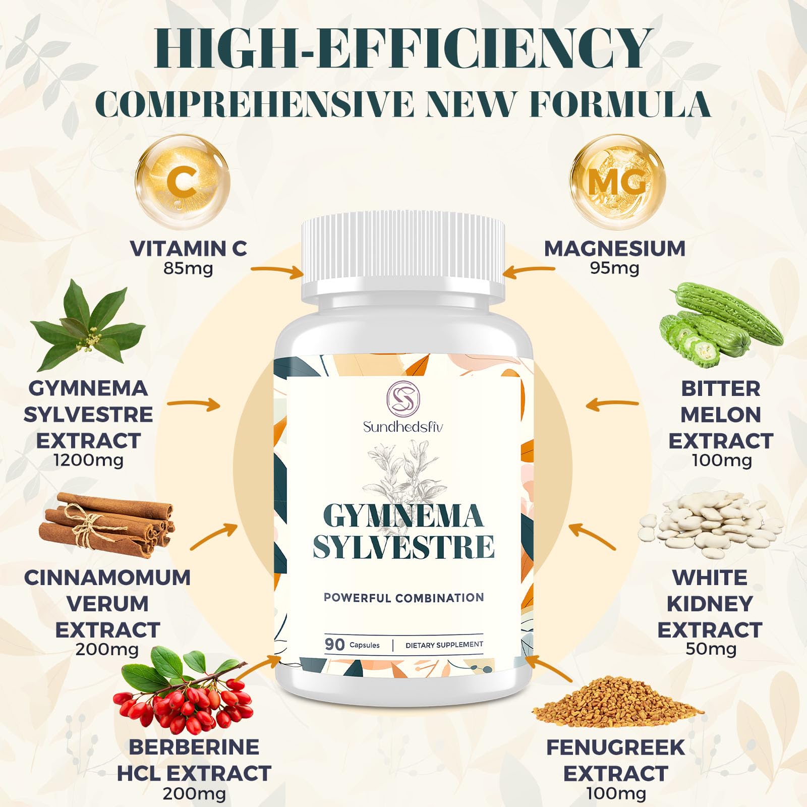 Sundhedsliv 16 in 1 Blxxd Sugr Effective Gymnema Sylvestre Supplement 2100MG | with Berberine, Cinnamon, Bitter Melon | Vitamins, Magnesium & Chromium | 90 Vegan Capsules SundhedslivAu supplements
