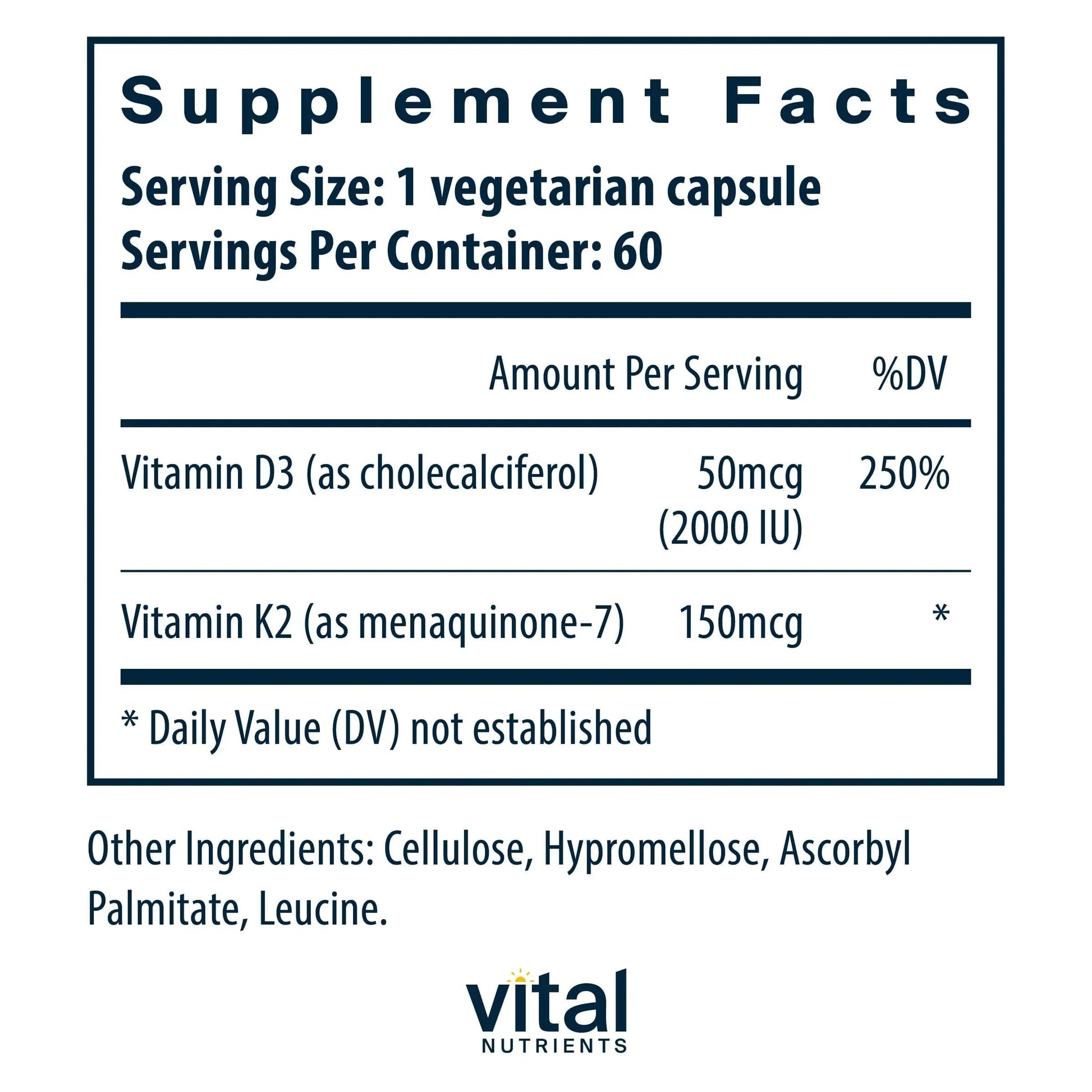 Vital Nutrients Vitamin D3 + K2-2000 IU - Vitamin D3 K2 Supplement - Vitamin D Complex for Healthy Calcium Levels Vital NutrientsAu supplements