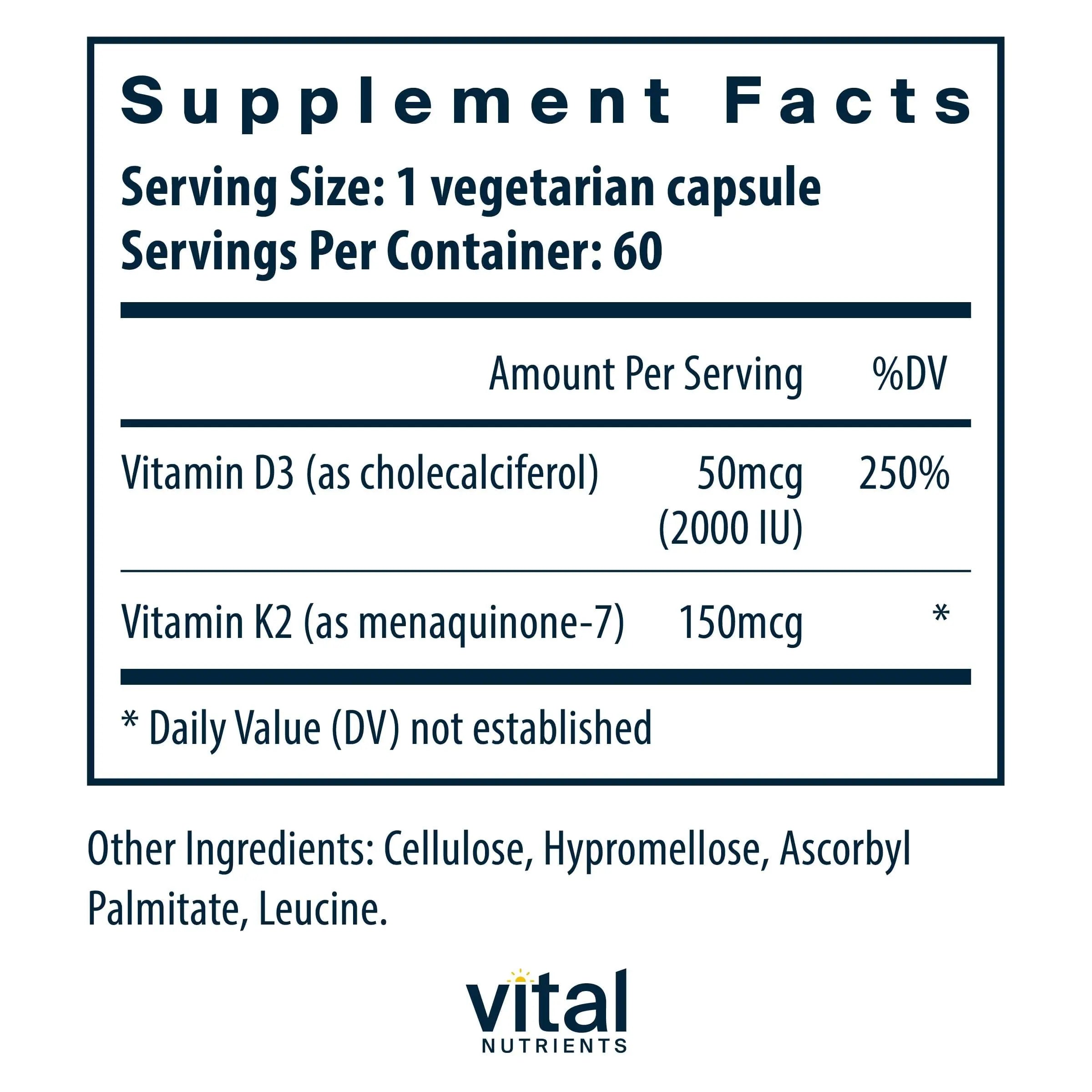 Vital Nutrients Vitamin D3 + K2-2000 IU - Vitamin D3 K2 Supplement - Vitamin D Complex for Healthy Calcium Levels Vital NutrientsAu supplements