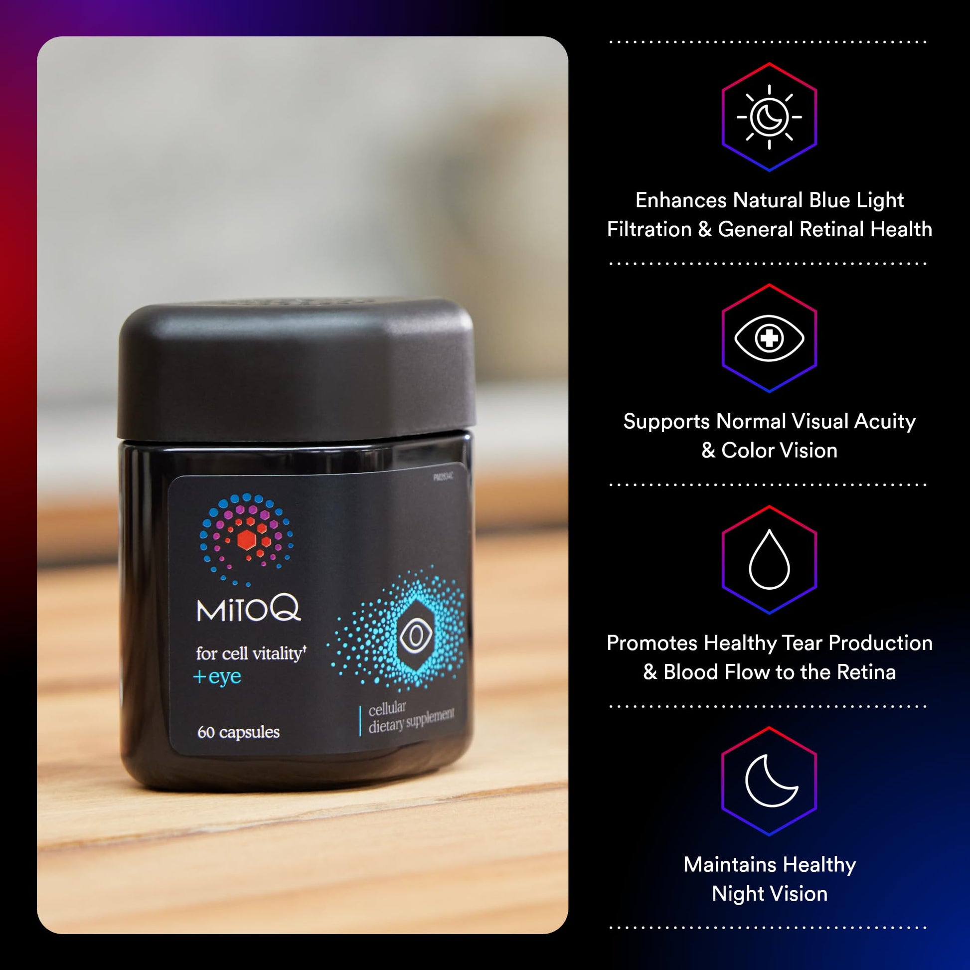MitoQ +Eye – Eye Health Supplement with Lutein & Zeaxanthin (5:1 Ratio), Bilberry, Maritime Pine Bark, Zinc, Mitoquinol | Supports Macular Health, Visual Clarity & Blue Light Defense MitoQAu supplements