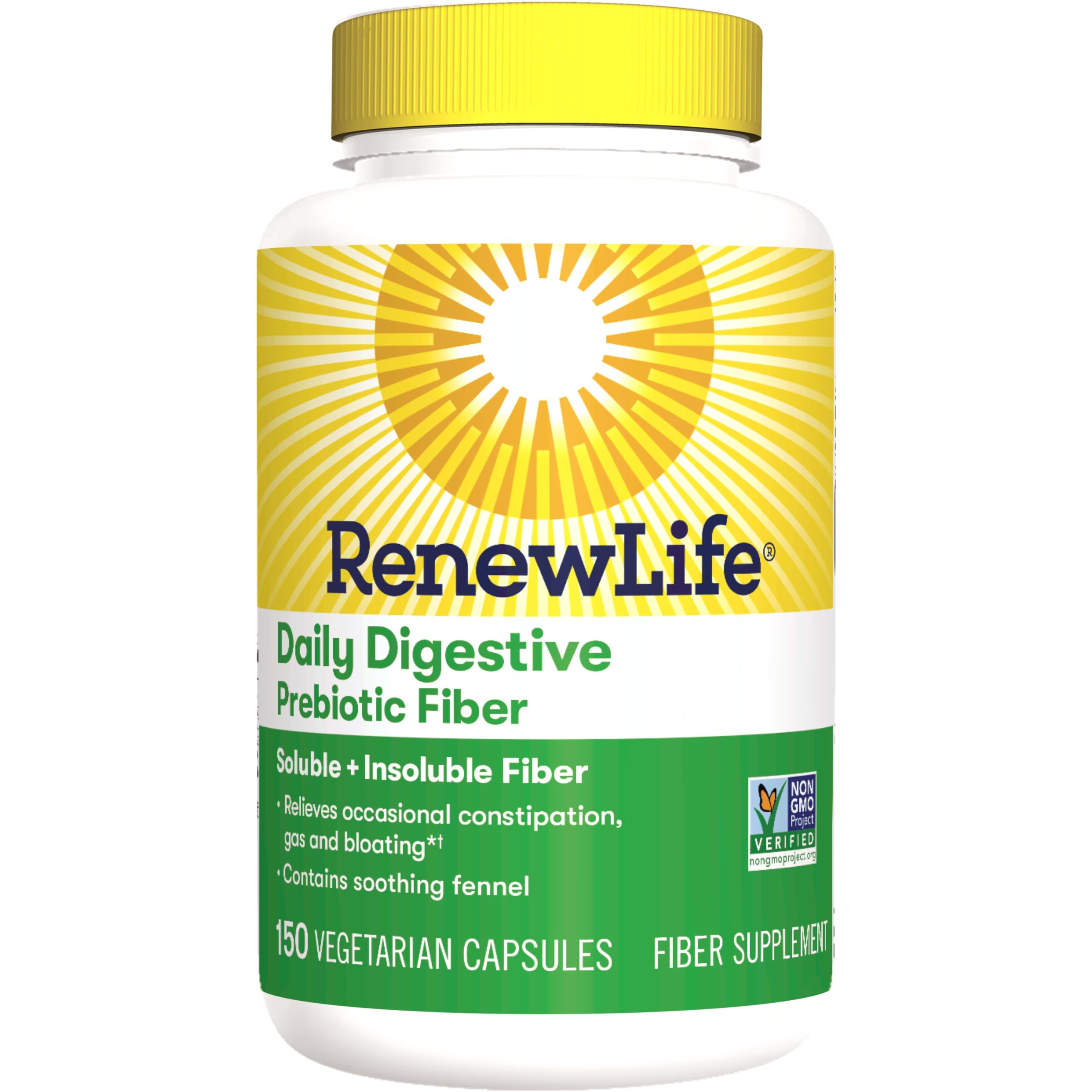 Renew Life Adult Daily Digestive Prebiotic Fiber, 150 Vegetarian Capsules Renew LifeUS supplements