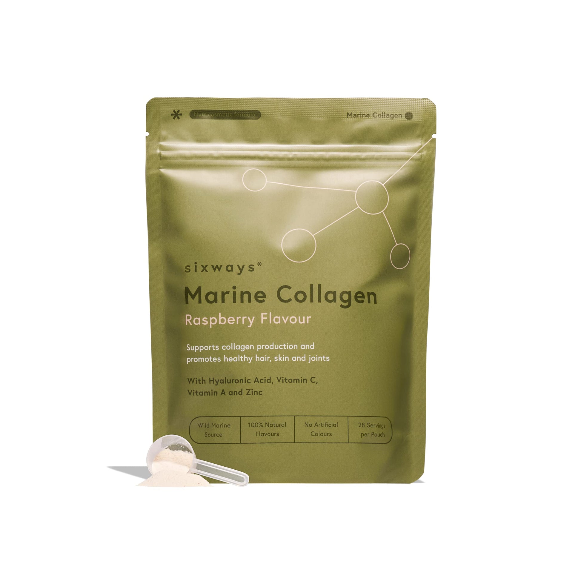 Sixways Wild Marine Collagen Powder, Raspberry Flavour, 28 Servings (150g per pouch SixwaysAu supplements