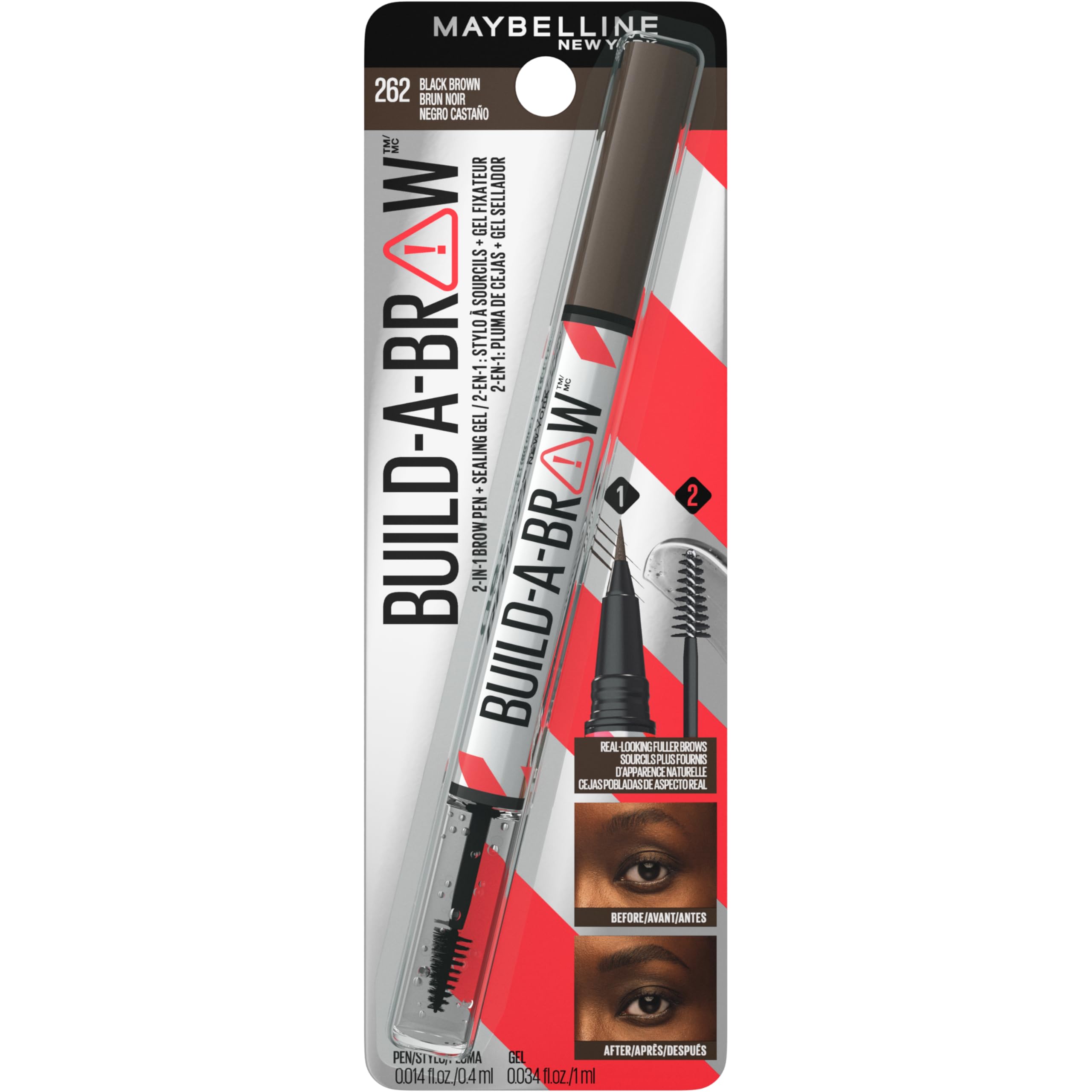 Maybelline Build-A-Brow 2-in-1 Brow Pen and Sealing Eyebrow Gel, Eyebrow Makeup for Real-Looking, Fuller Brows, Black Brown, 1 Count MAYBELLINEAu supplements