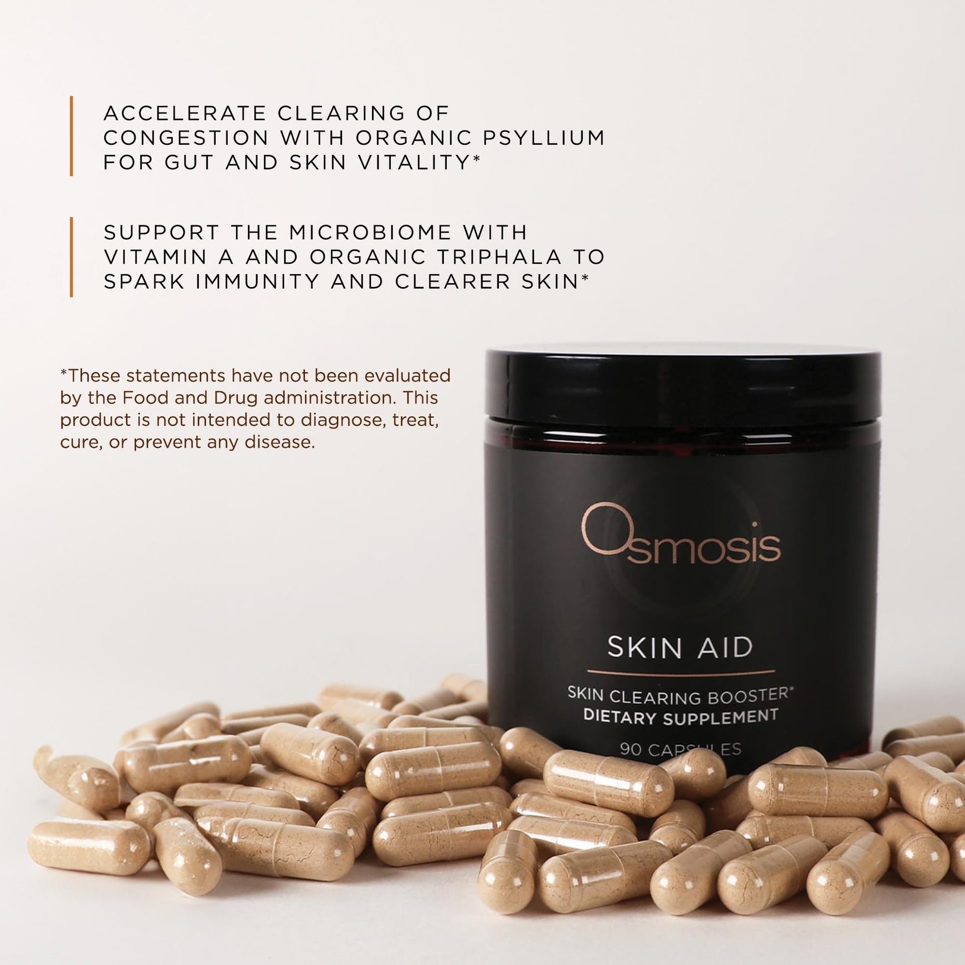 OSMOSIS Skin Aid Daily Supplement, Microbiome and Immunity Support, Vitamin A, for Acne and Blemish Prone Skin, 90 Count OSMOSISAu supplements