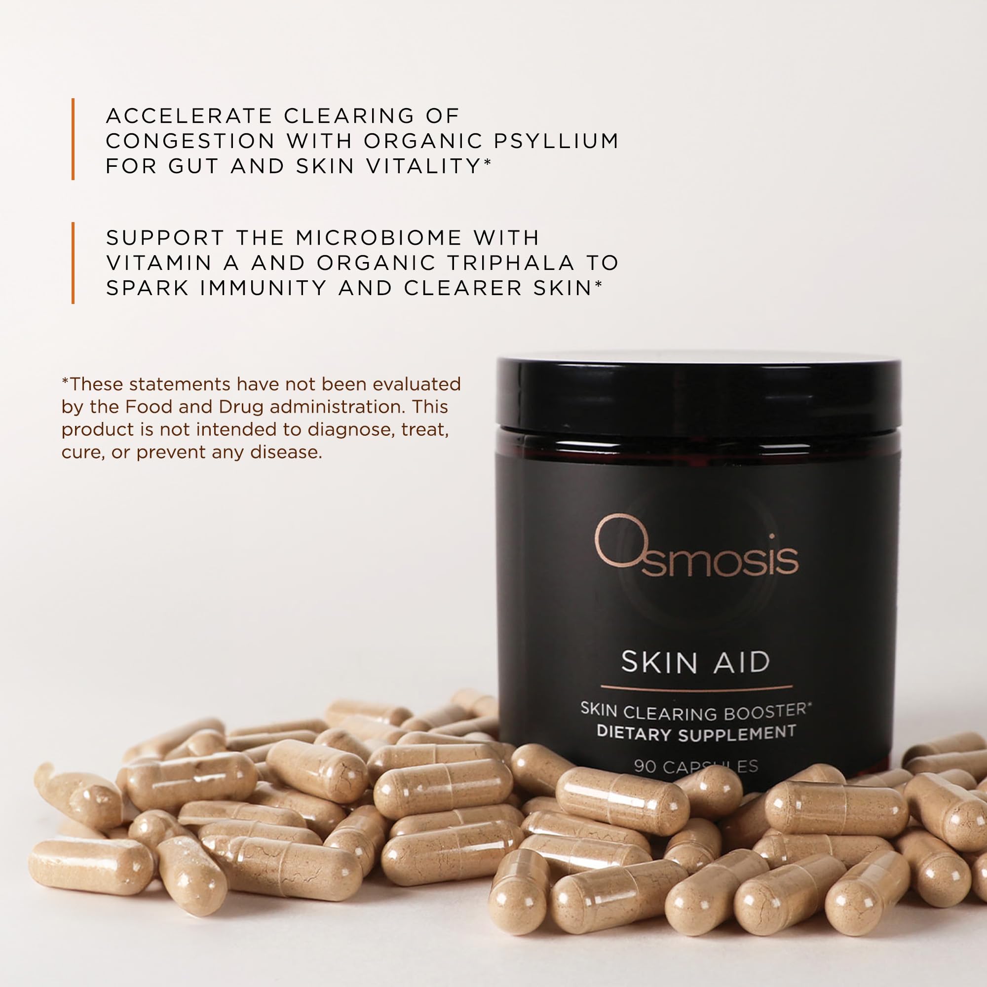 OSMOSIS Skin Aid Daily Supplement, Microbiome and Immunity Support, Vitamin A, for Acne and Blemish Prone Skin, 90 Count OSMOSISAu supplements