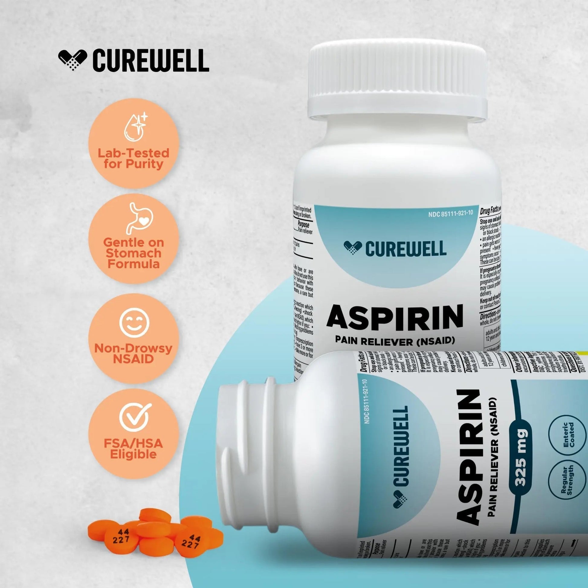 CUREWELL Enteric Coated Aspirin Tablets 325mg (1000 Count) NSAID Pain Reliever & Fever Reducer Coated Aspirin for Adults - Regular Strength for Headache Arthritis Menstrual & Muscle Pain CUREWELLAu supplements