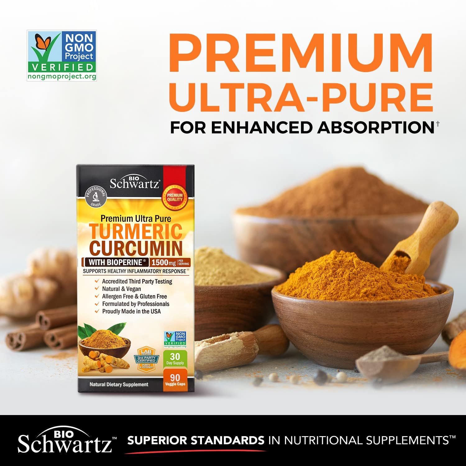 Turmeric Curcumin with Black Pepper Extract 1500mg - High Absorption BioSchwartzUS supplements