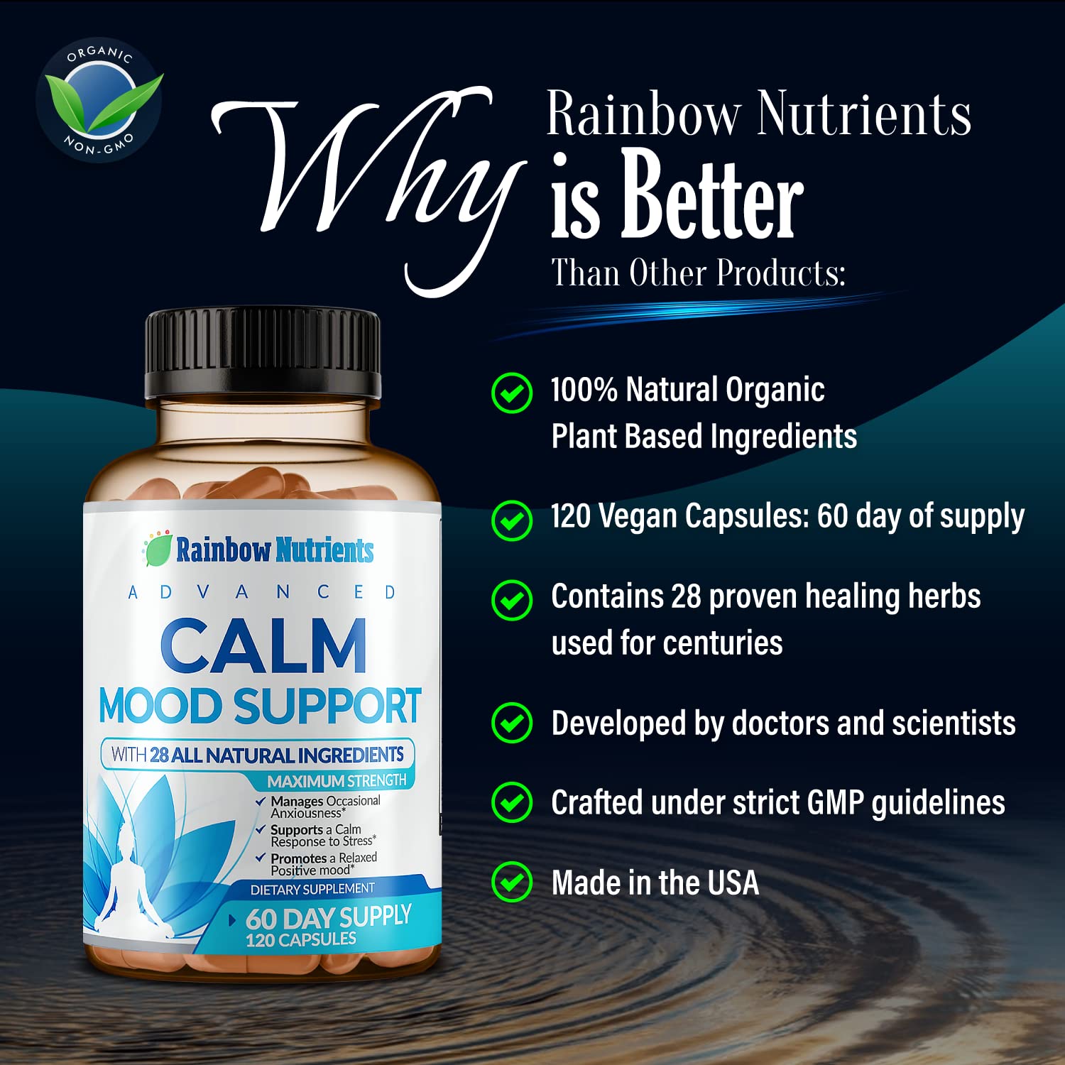 28 in 1 Calm Mood Support Supplement- Natural Happy Pills for Occasional Anxiousness & Stress, Worry feelings, Relaxation, Mental Clarity | Max Sleep & Mood Support for Women & Men|120 Vegan Capsules Rainbow Nutrients, LLCAu supplements