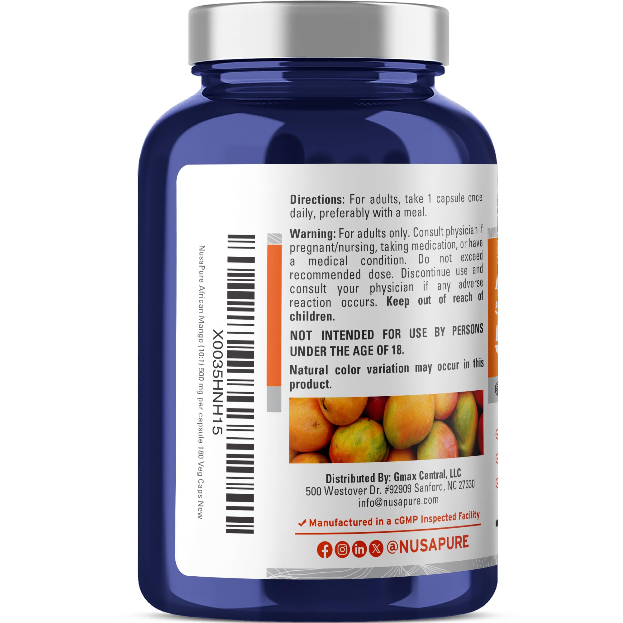 NusaPure African Mango 10:1 Extract, 500 mg Equivalent to 5,000 mg per Veggie Caps 180 Capsules (Non-GMO, Vegan) NusaPureAu supplements