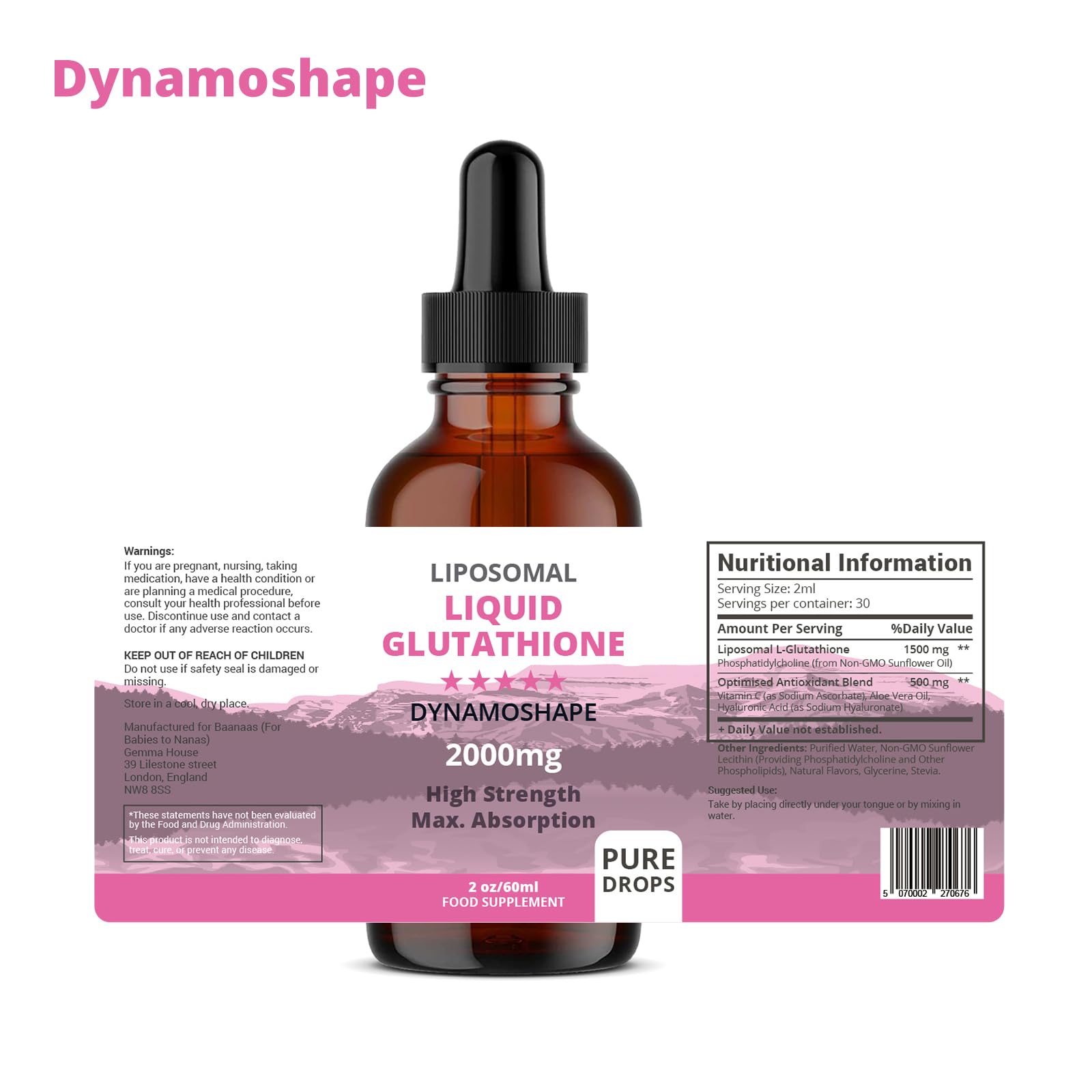 Liposomal Glutathione 2000mg with Vitamin C, Oral Glutathione Liquid, Antioxidant Supplement for Detox, Superior Absorption, Higher Dosage (Pack of 1) baanaas For Babies to NanasAu supplements