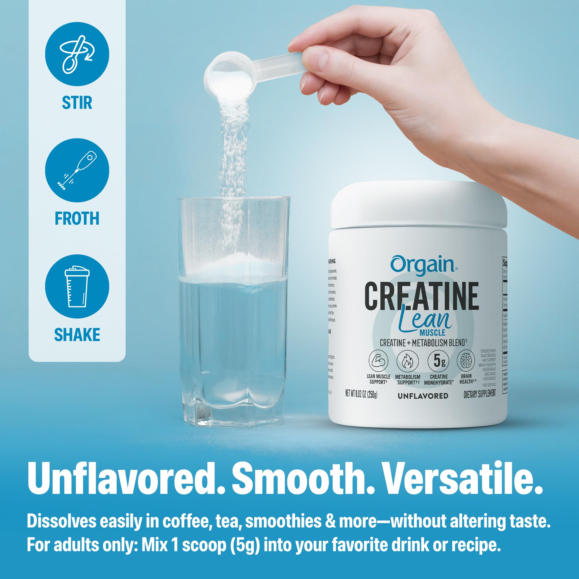 Orgain Micronized Creatine Monohydrate Lean Muscle Powder with Metabolism Blend, Unflavored, 50 Servings, Supports Muscle Strength and Brain Health, No Dairy or Soy, Gluten Free, Vegan OrgainAu supplements
