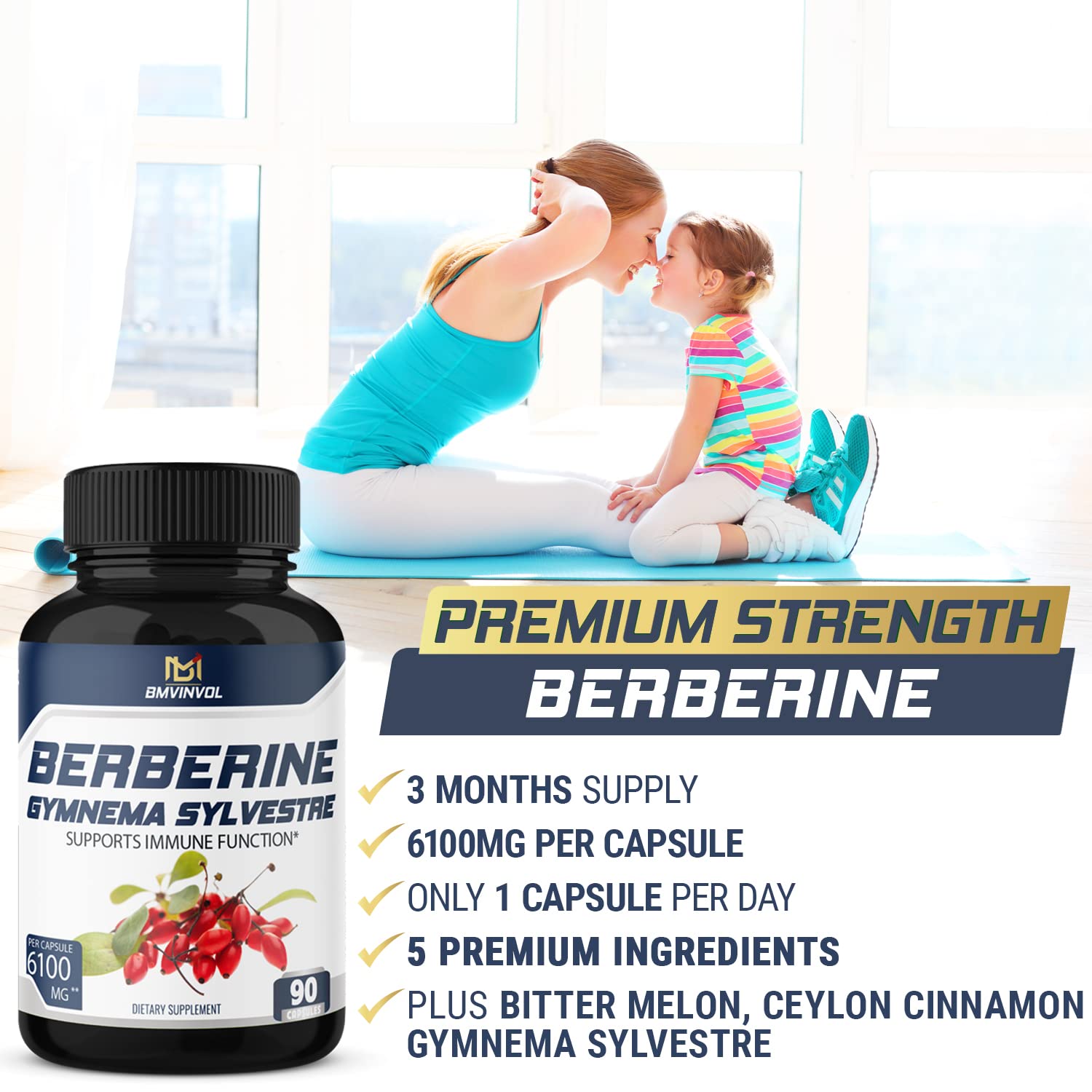 BMVINVOL 5-in-1 Berberine Supplement 6100mg with Ceylon Cinnamon, Gymnema BMVINVOLUS supplements