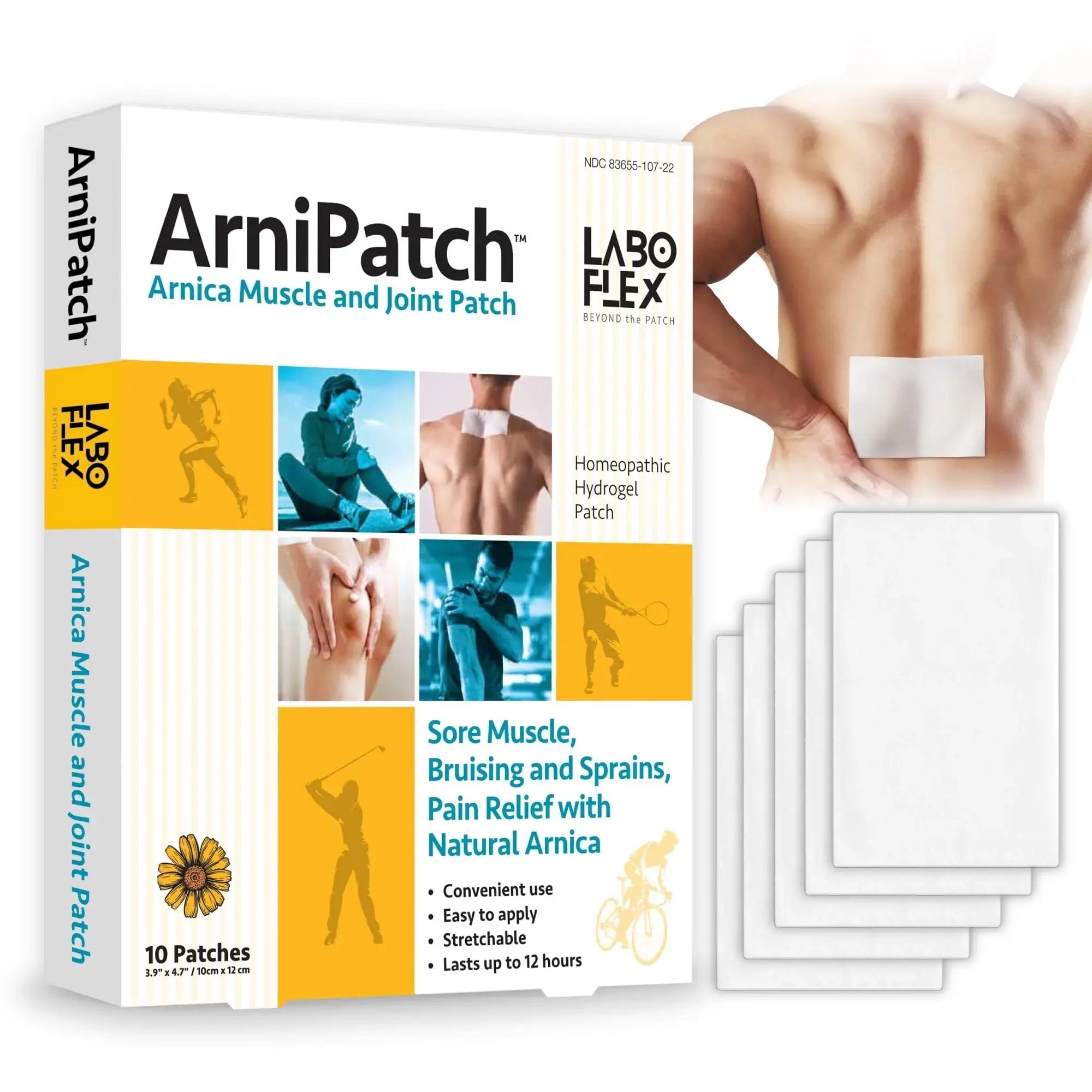 LABOFLEX Arnipatch Natural Arnica Pain Relief Hydrogel Patches – Long Lasting Relief for Muscle Soreness, Swelling, Inflammation, Stiffness & Injury on Back, Knee & Neck (Box, 10, Count) LABOFLEXAu supplements