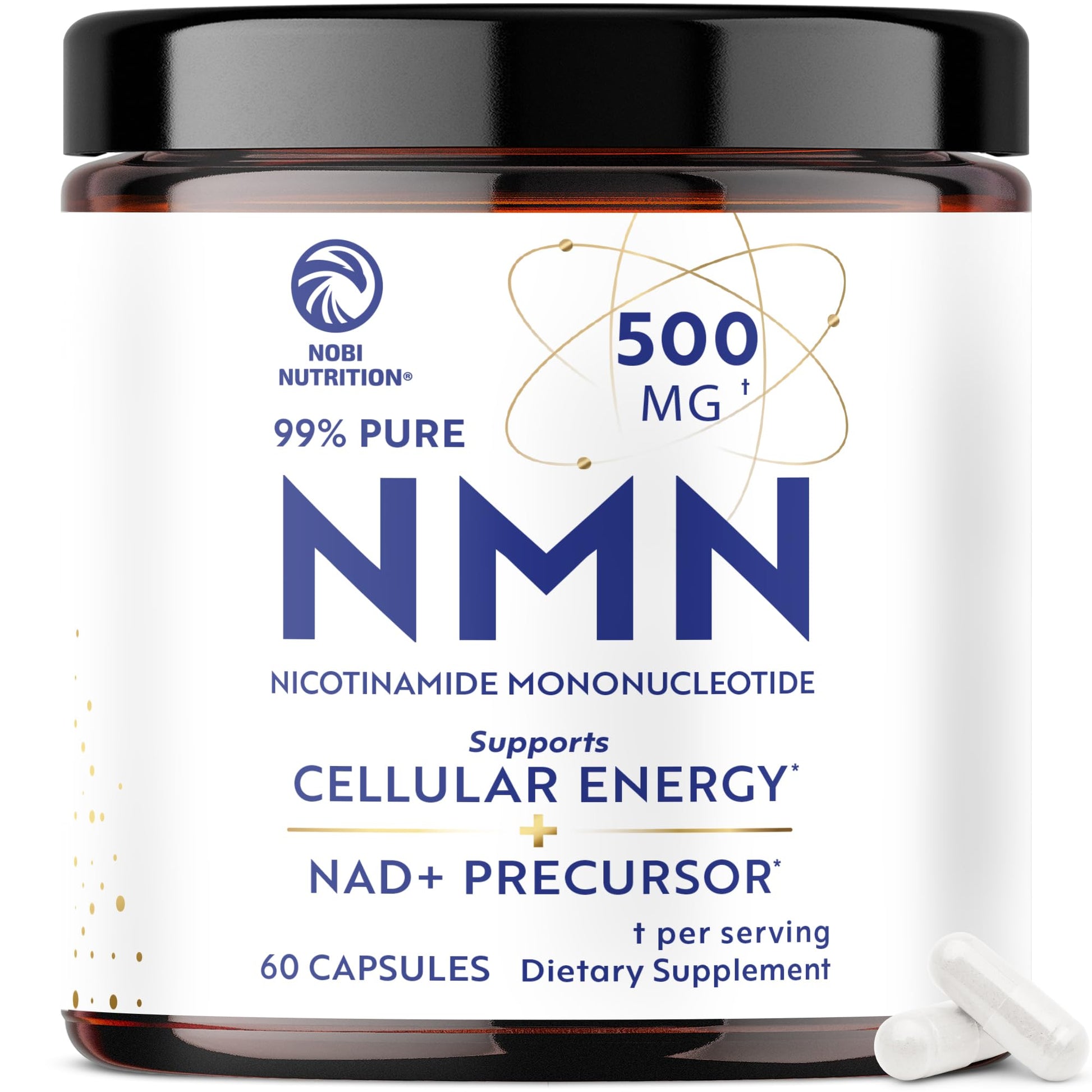 NMN Supplement 500mg | 99% Pure | NAD+ Precursor for Cellular Energy, Longevity, Repair, and Healthy Aging Support | Third-Party Tested & Non-GMO | Nicotinamide Mononucleotide | 60 NMN Capsules Nobi NutritionAu supplements