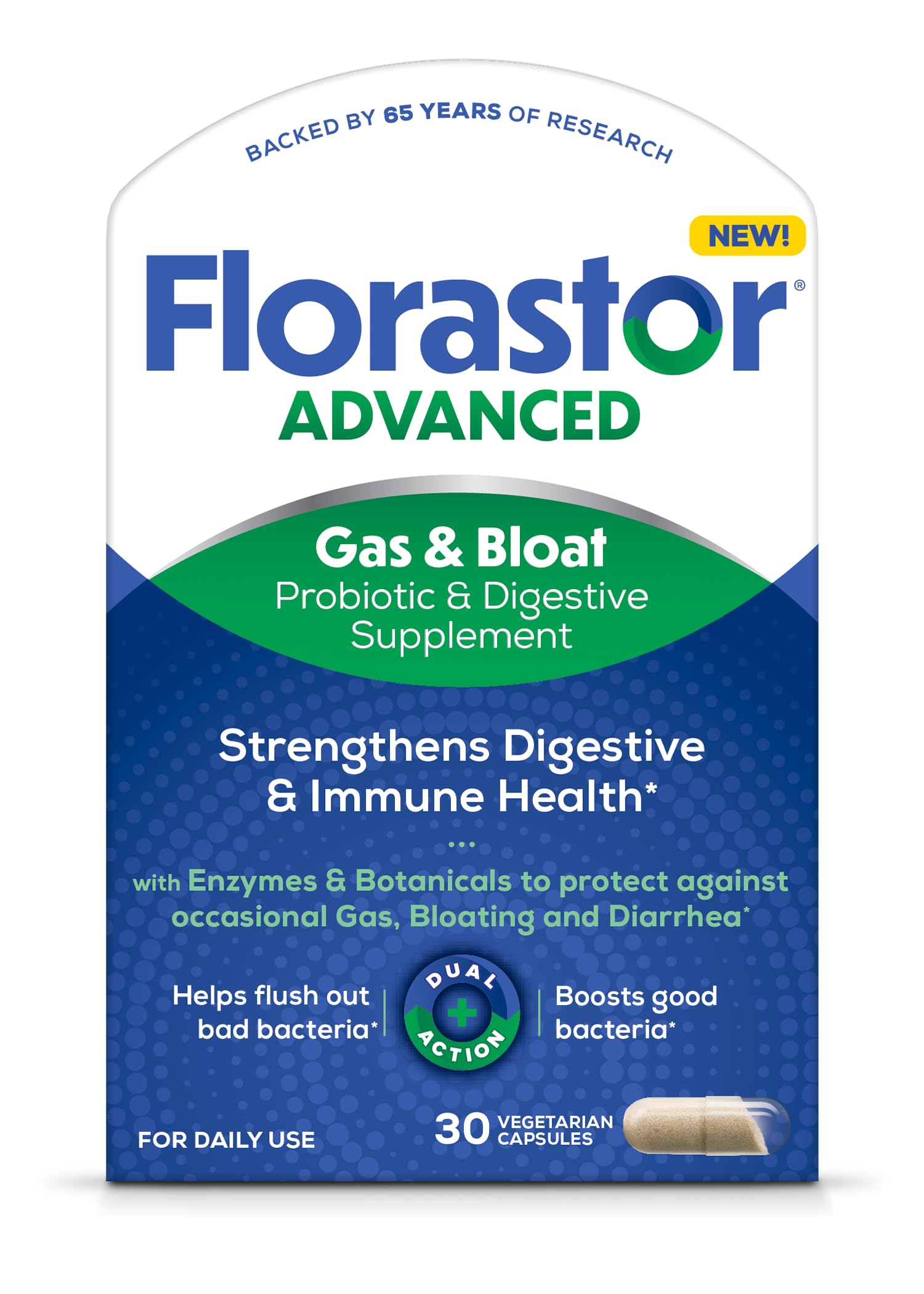 Florastor Advanced Gas and Bloat Probiotic, Digestive Enzymes and Botanicals, Plus Probiotics for Digestive Health, 30 Capsules FlorastorAu supplements