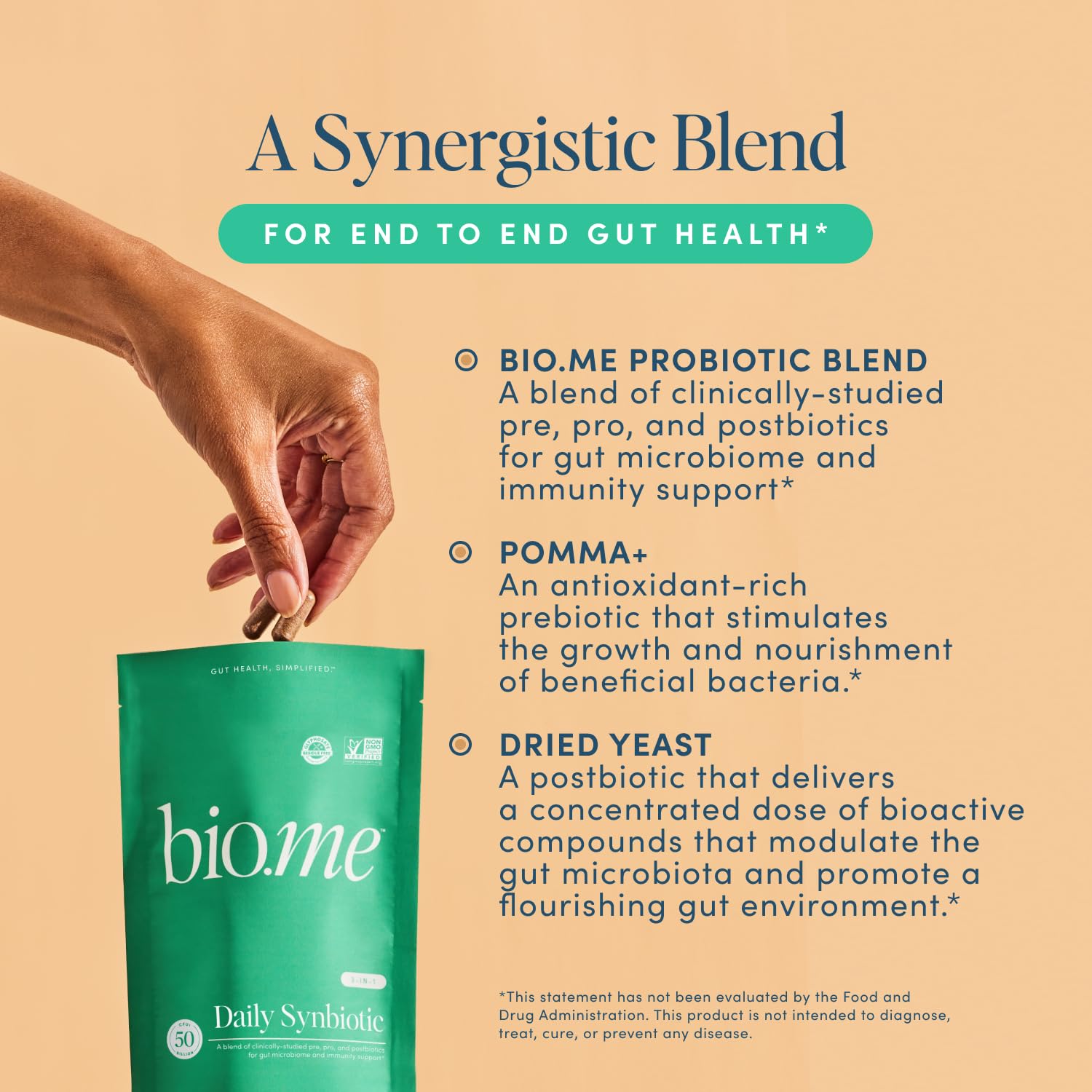 Synbiotic 3-in-1 Prebiotics, Probiotics & Postbiotics for Digestive Health, Gut Health, Immune Support & Bloating Relief for Men & Women - 50 Billion CFU Per Serving - Vegan, 60 Capsules (30 Servings) Bio.meAu supplements