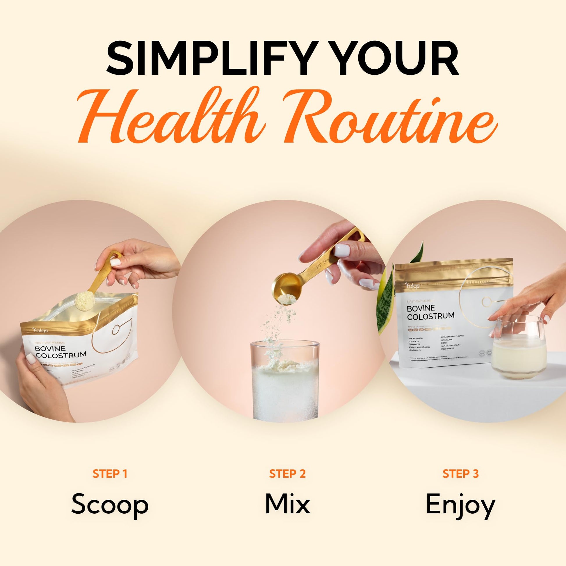 Folqs Bovine Colostrum Powder – First-Day Milking for Immune & Gut Support – 60 Servings – Supports Skin & Tissue Health – Made in USA - Amino Acids, Vitamins, Minerals – Kosher - Sustainably Sourced FolqsAu supplements