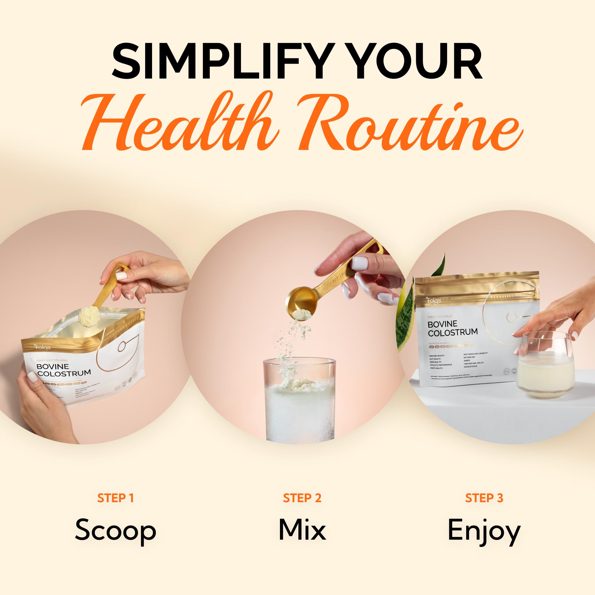 Folqs Bovine Colostrum Powder – First-Day Milking for Immune & Gut Support – 60 Servings – Supports Skin & Tissue Health – Made in USA - Amino Acids, Vitamins, Minerals – Kosher - Sustainably Sourced FolqsAu supplements