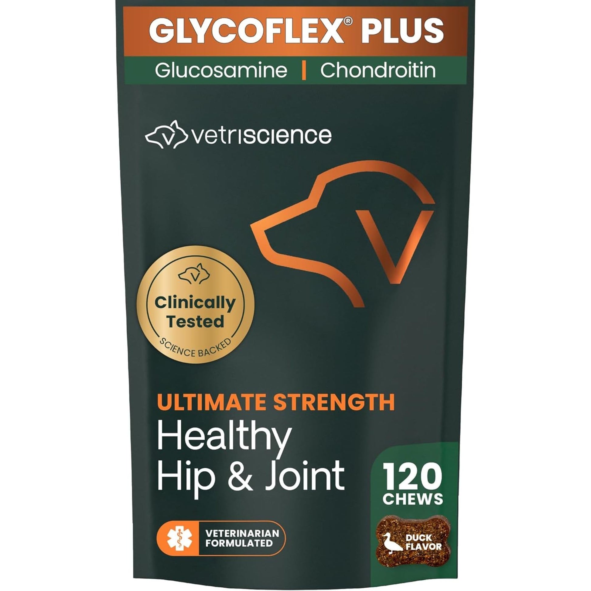 VetriScience Ultimate Strength Healthy Hip & Joint Chews, GlycoFlex Glucosamine, Chondroitin and Green-Lipped Mussel Joint Support Supplement for Dogs, Soothe Joint Discomfort, Duck, 120 Count VETRISCIENCEAu supplements