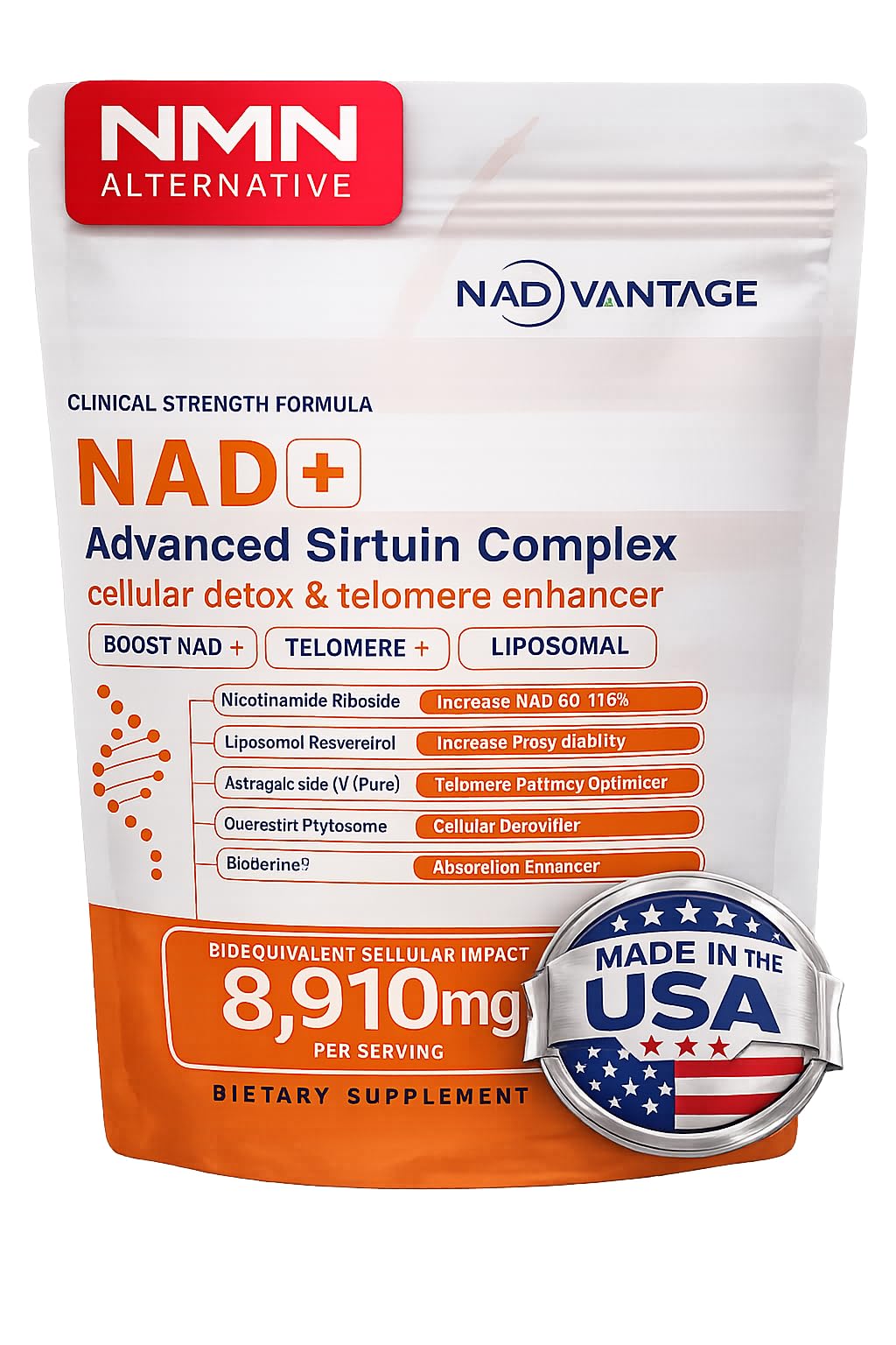 Eternaroot NAD+ 5D Matrix - High Potency NAD Precursor - 1000mg Nicotinamide Riboside (NR) + Liposomal Resveratrol - Clean Vegan Formula - Cellular Energy & Immune Support EternarootAu supplements