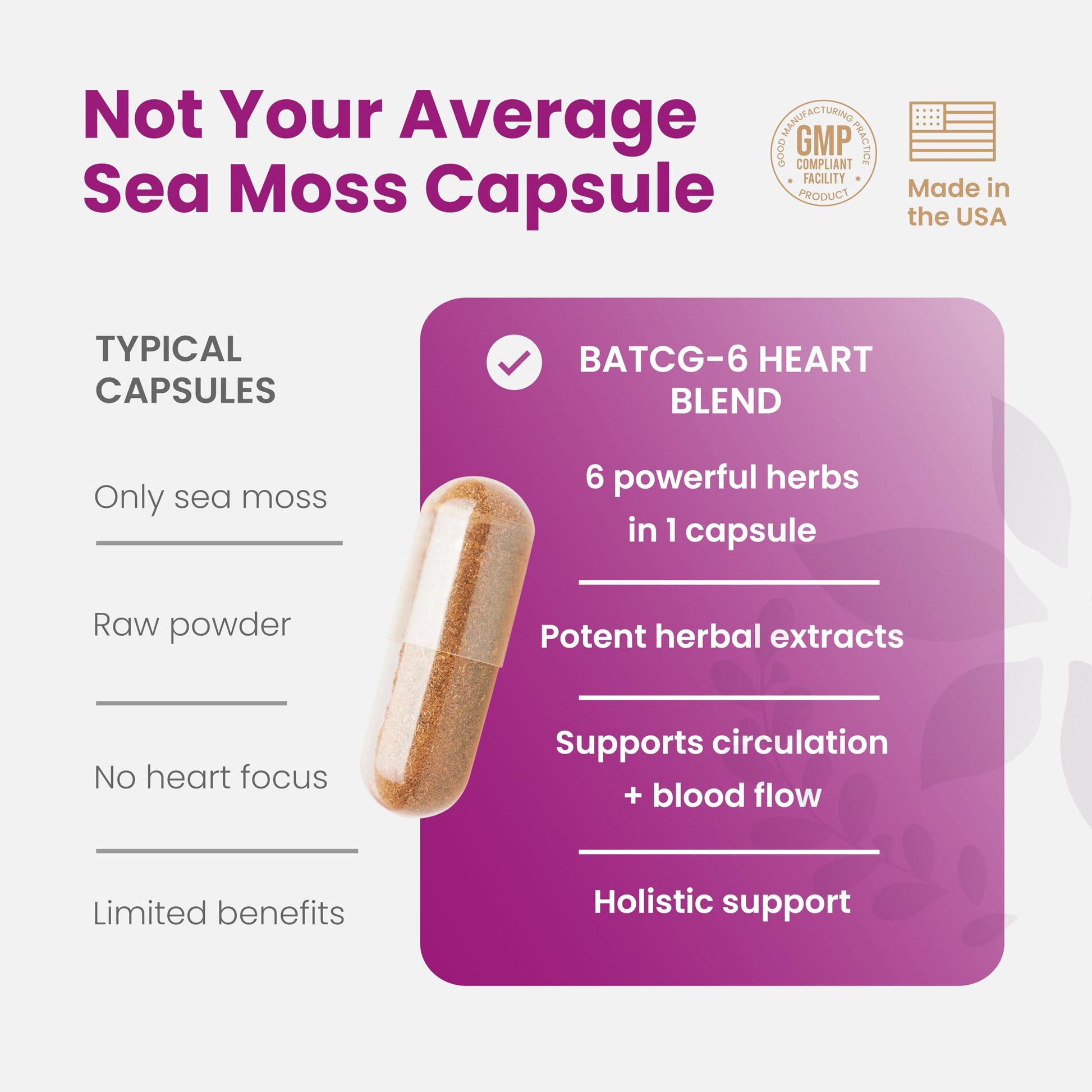 Healthy Herbs Wildcrafted Sea Moss Capsules | 1950mg BATCG-6 "Heart Complex Advanced Sea Moss Superblend | US-Made, Vegan, Non-GMO, Easy-Swallow (90 Capsules) Healthy HerbsAu supplements