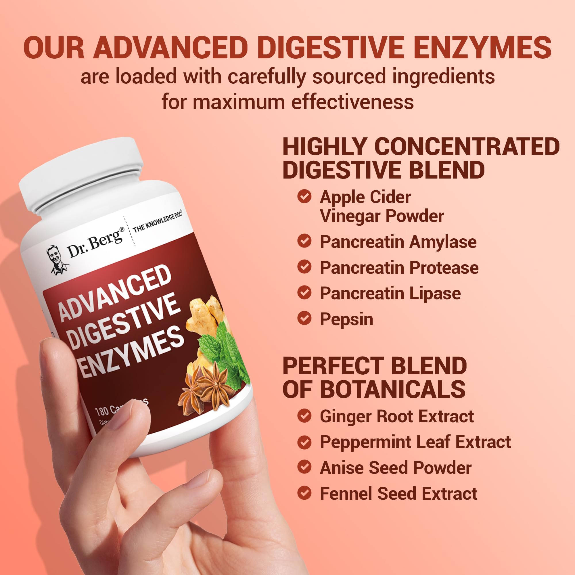 Dr. Berg Advanced Digestive Enzymes with Apple Cider Vinegar - Includes Digestive Health Ingredients Like Betaine Hydrochloride (HCI), Ginger Root & Peppermint Leaf - 180 Capsules Dr. Berg NutritionalsAu supplements