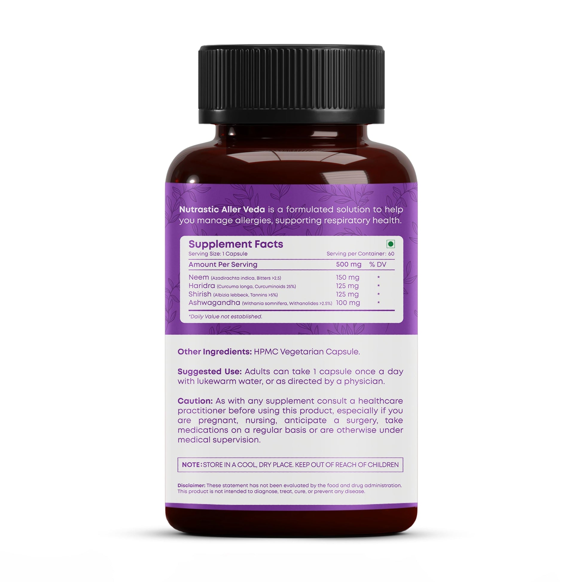 Nutrastic Aller Veda Respiratory Wellness Supplement with Pure Tulsi, Amla, Turmeric, and Neem | Natural Support for Healthy Breathing | 60 Caps NutrasticAu supplements