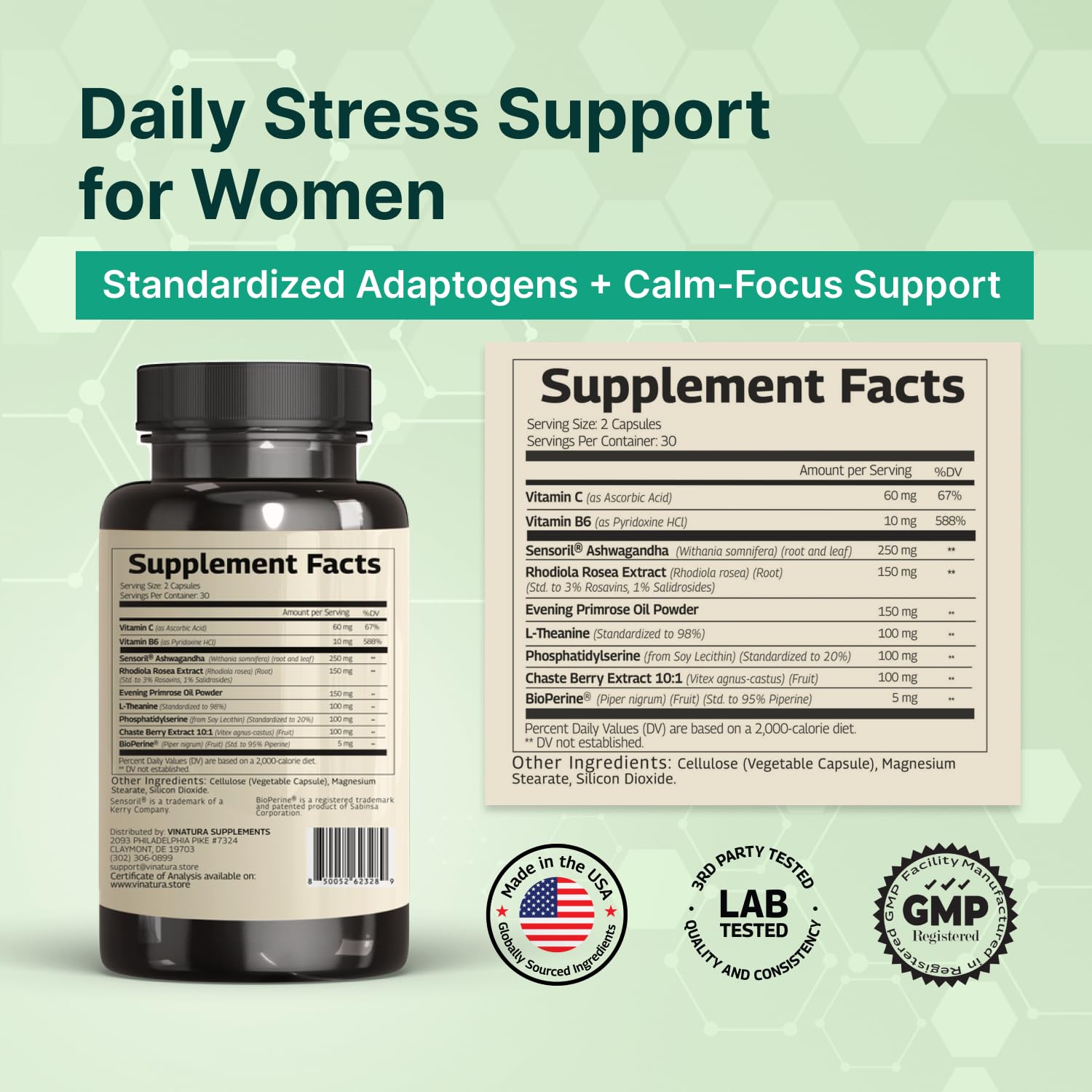 VINATURA Cortisol Supplements for Women - Cortisol Detox and Management - Adrenal Support, Stress Support, 60 Vegan Capsules VINATURAAu supplements