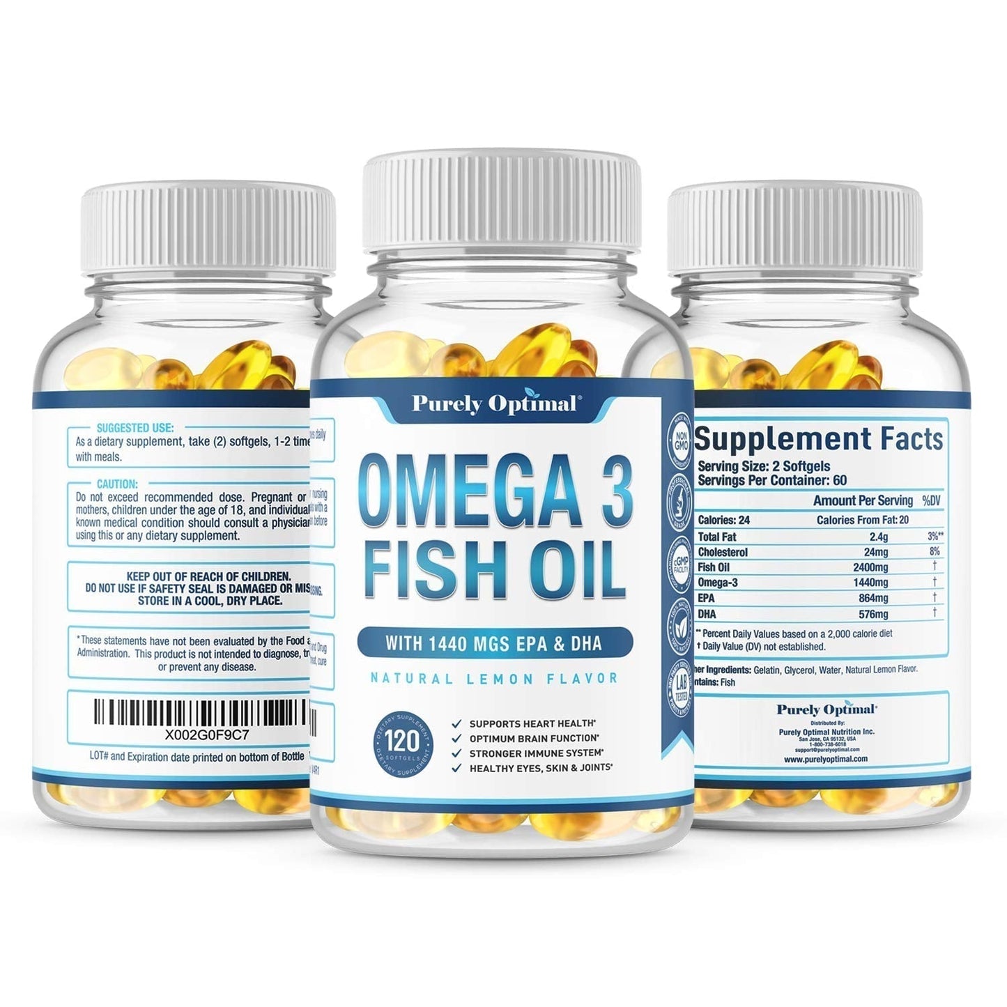 Premium Omega 3 Fish Oil Supplement 2400mg - Burpless Fish Oil Omega3 Softgels Purely OptimalUS supplements