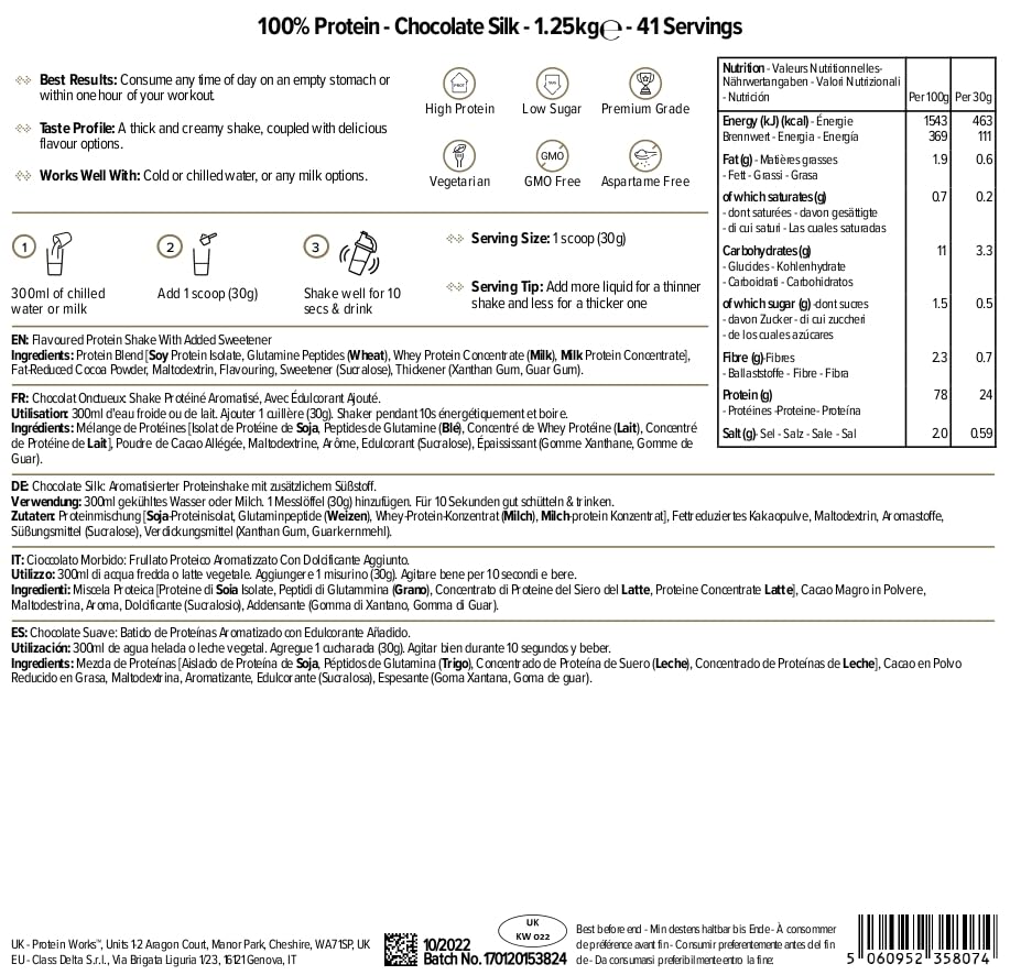 Protein Works - 100% Protein, 1.25kg, High Protein Blend, 41 Servings, Chocolate Silk Protein WorksAu supplements