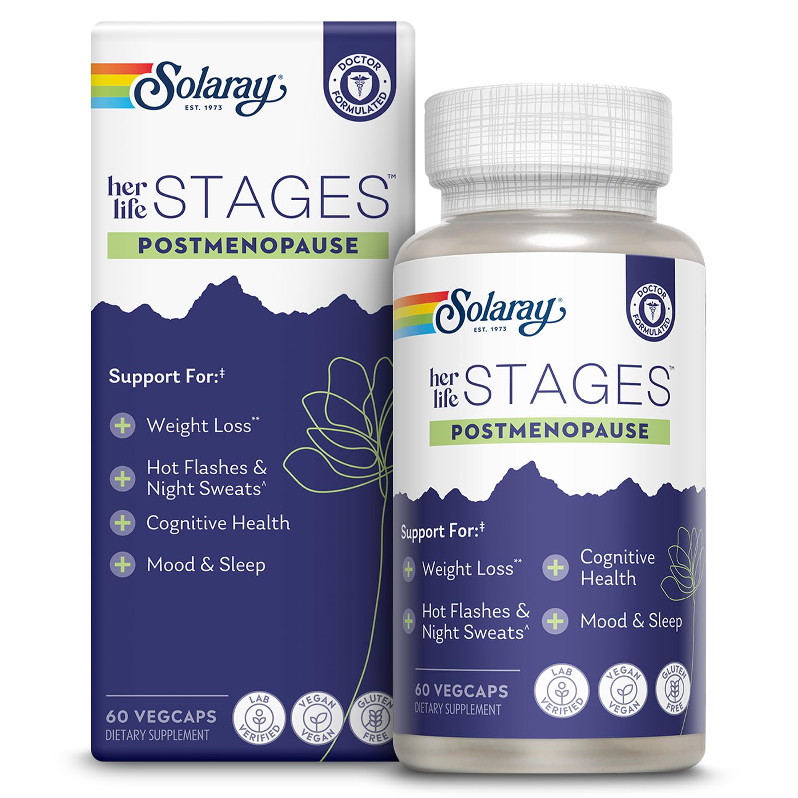 SOLARAY Postmenopause her Life Stages - Post Menopause Supplements for Women with Resveratrol - Vegan and Made Without Hormones - 60-Day Guarantee - Vegan, Lab Verified - 30 Servings, 60 VegCaps SOLARAYAu supplements