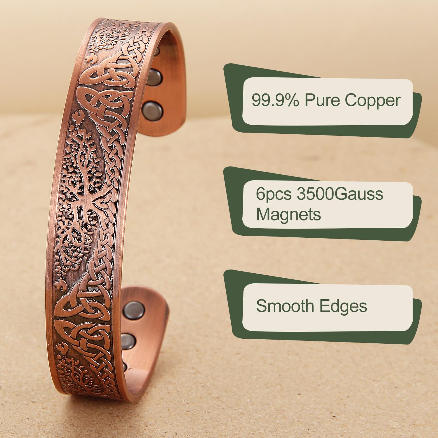 MagEnergy Magnetic Copper Bracelet for Men Life of Tree, 99.99% Pure Copper Bangle MagEnergyAu supplements
