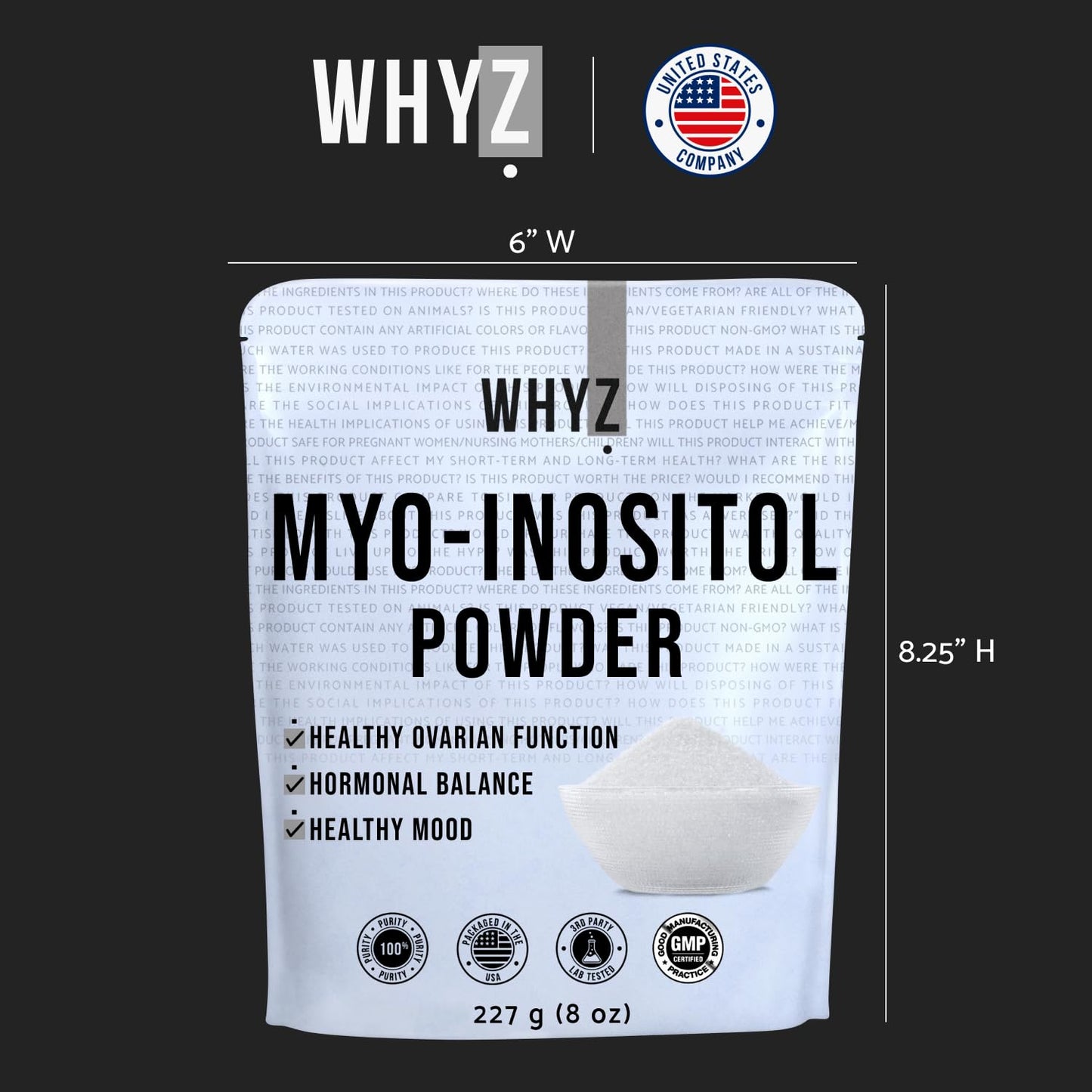 Myo-Inositol Powder 8oz, Natural Myo Inositol Supplement for Ovarian Support WHYZUS supplements
