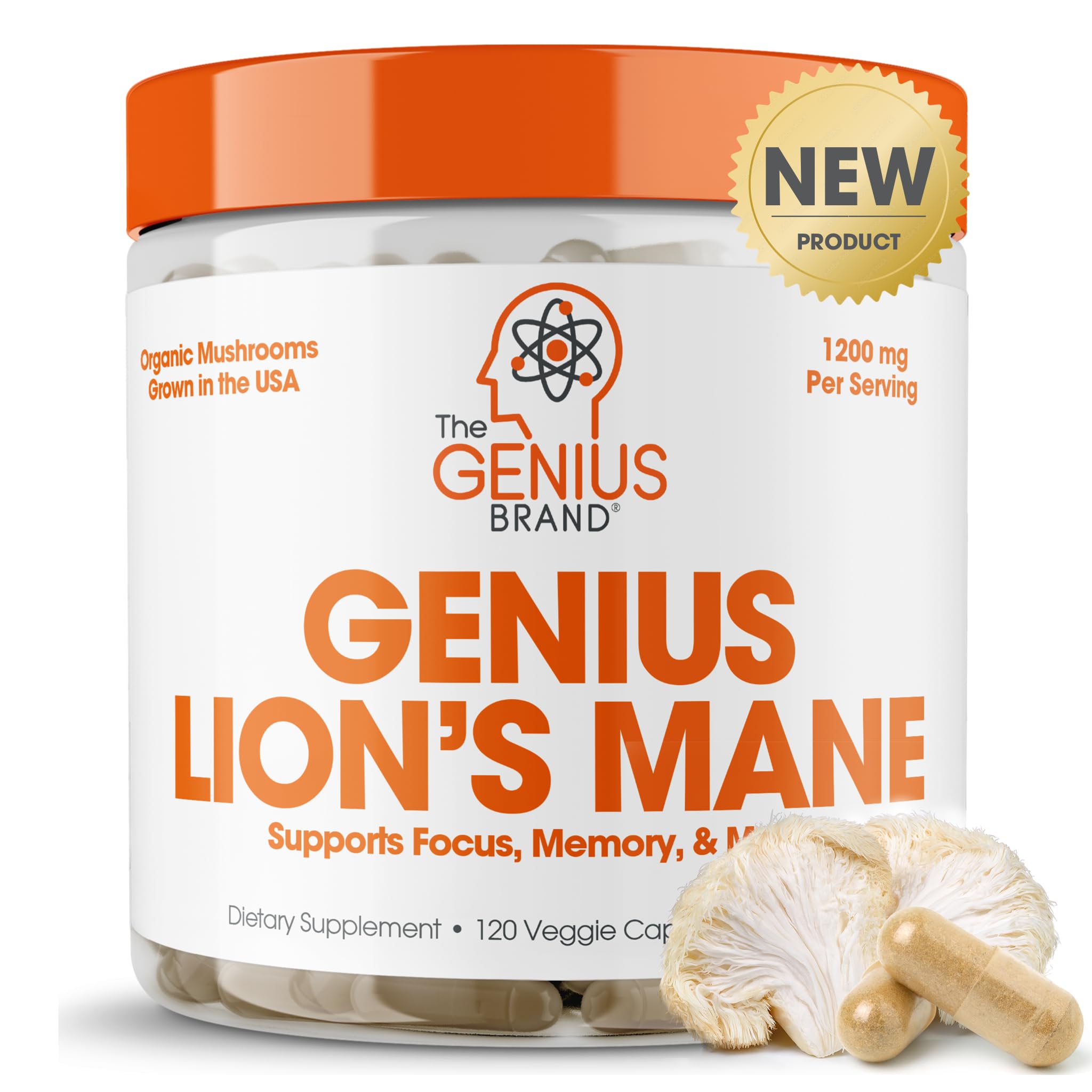 Genius Lions Mane Supplement Capsules - Organic Nootropic Supplement, 1200mg per The Genius BrandAu supplements