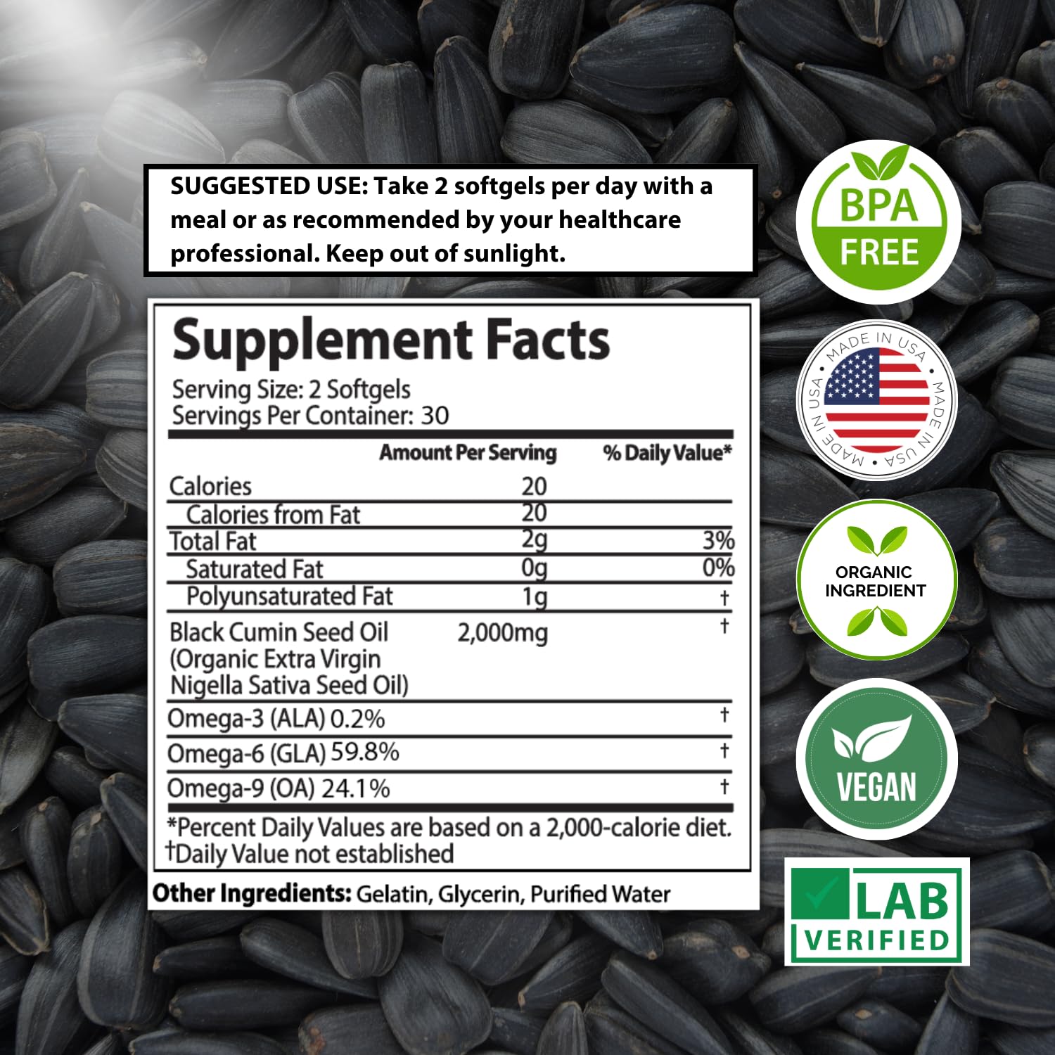 Organic Black Seed Oil 2000mg - 60 Softgel Capsules (Non-GMO) Premium Cold-Pressed Mother Nature Organics Superfoods for Organic LivingAu supplements