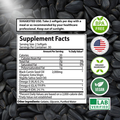 Organic Black Seed Oil 2000mg - 60 Softgel Capsules (Non-GMO) Premium Cold-Pressed Mother Nature Organics Superfoods for Organic LivingUS supplements