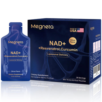 MEGNETA Liposomal NAD+ Supplement with Resveratrol, Anti-Aging, Energy Boost & Cellular Health Support, 15.2 fl. oz NAD Liquid for Men & Women (30 Pouch) MEGNETAAu supplements