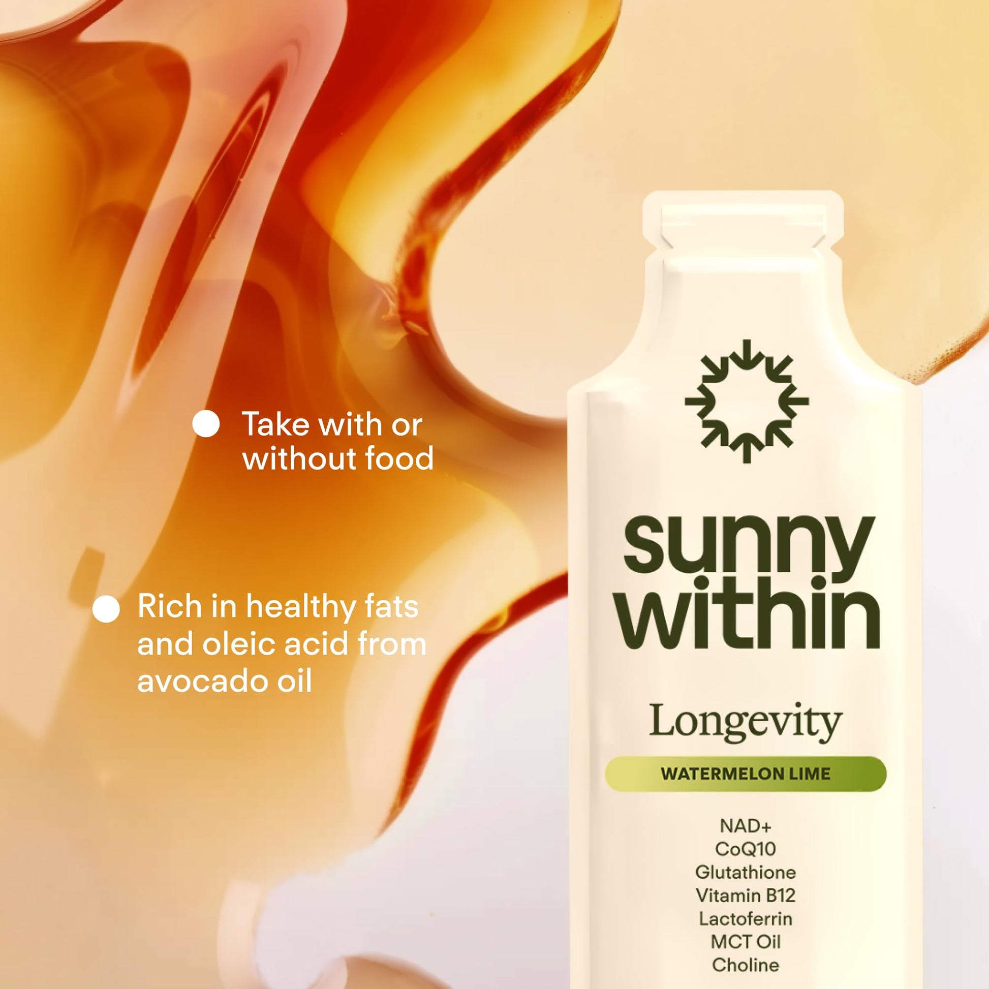 Sunny Within Longevity – Liposomal NAD+ Glutathione Supplement w/Liquid NAD+, CoQ10, B12, MCT & Avocado Oil – Cellular Health, Energy, Brain, Gut & Heart Support* – Watermelon Lime – 30 Pouches Sunny WithinAu supplements