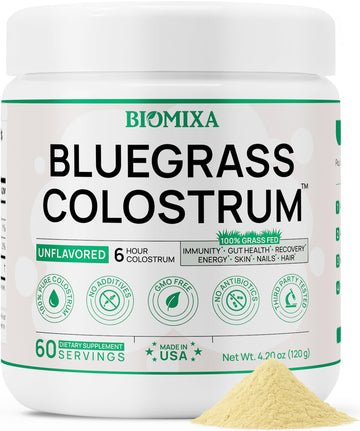 Bovine Colostrum Supplement - 100% Pure Whole Colostrum Powder - Grass-Fed, Unflavored, No Additives, Gut & Immune Support, Natural IgG, 60 Servings - Made in USA Bluegrass ColostrumAu supplements